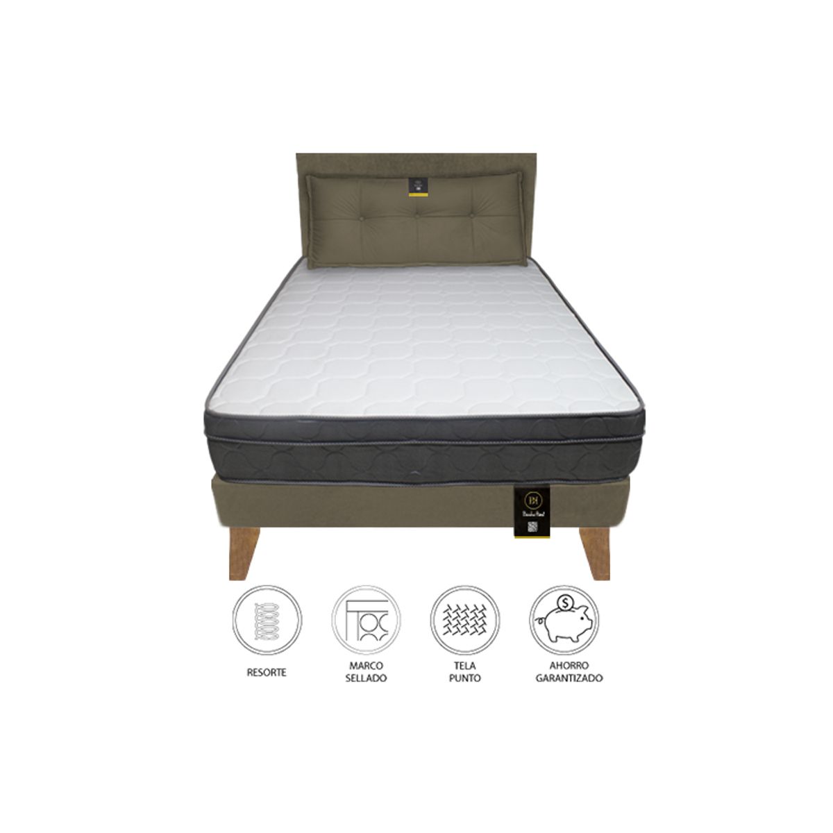 BARAKA HOME - Dormitorio Turin Slim 2 Plz + Cabecera + Cojín - Beige Oscuro