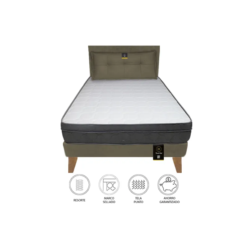 BARAKA HOME - Dormitorio Turin Slim 2 Plz + Cabecera + Cojín - Beige Oscuro