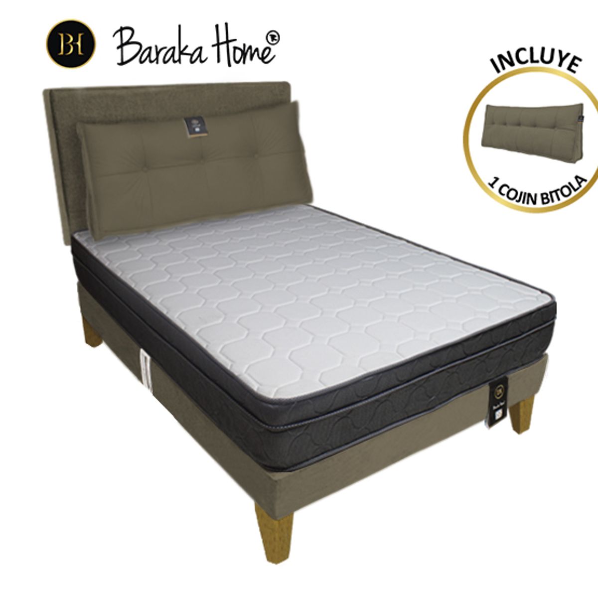 BARAKA HOME - Dormitorio Turin Slim 2 Plz + Cabecera + Cojín - Beige Oscuro