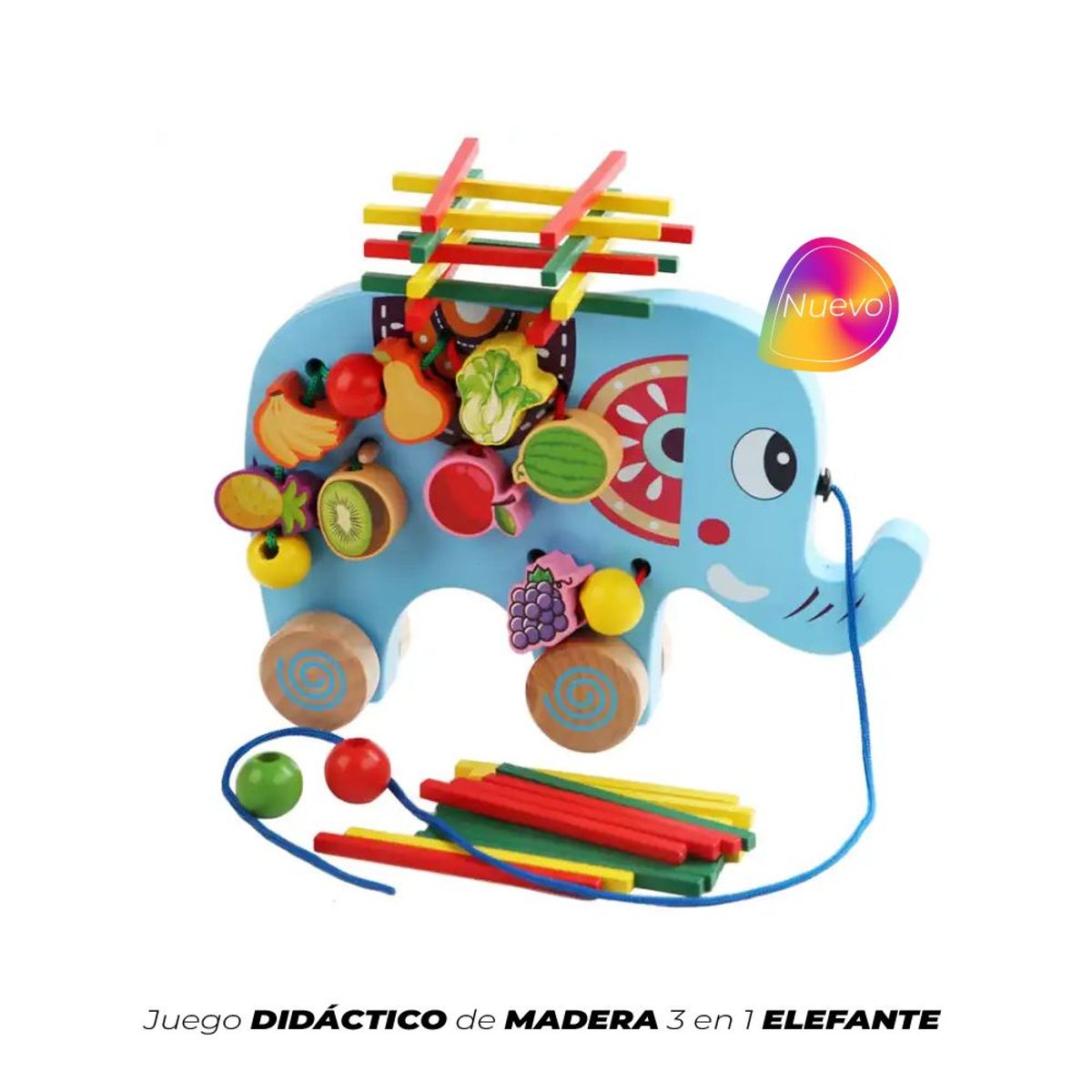 GENERICO - Juego Montessori Elefante De Madera 3 En 1