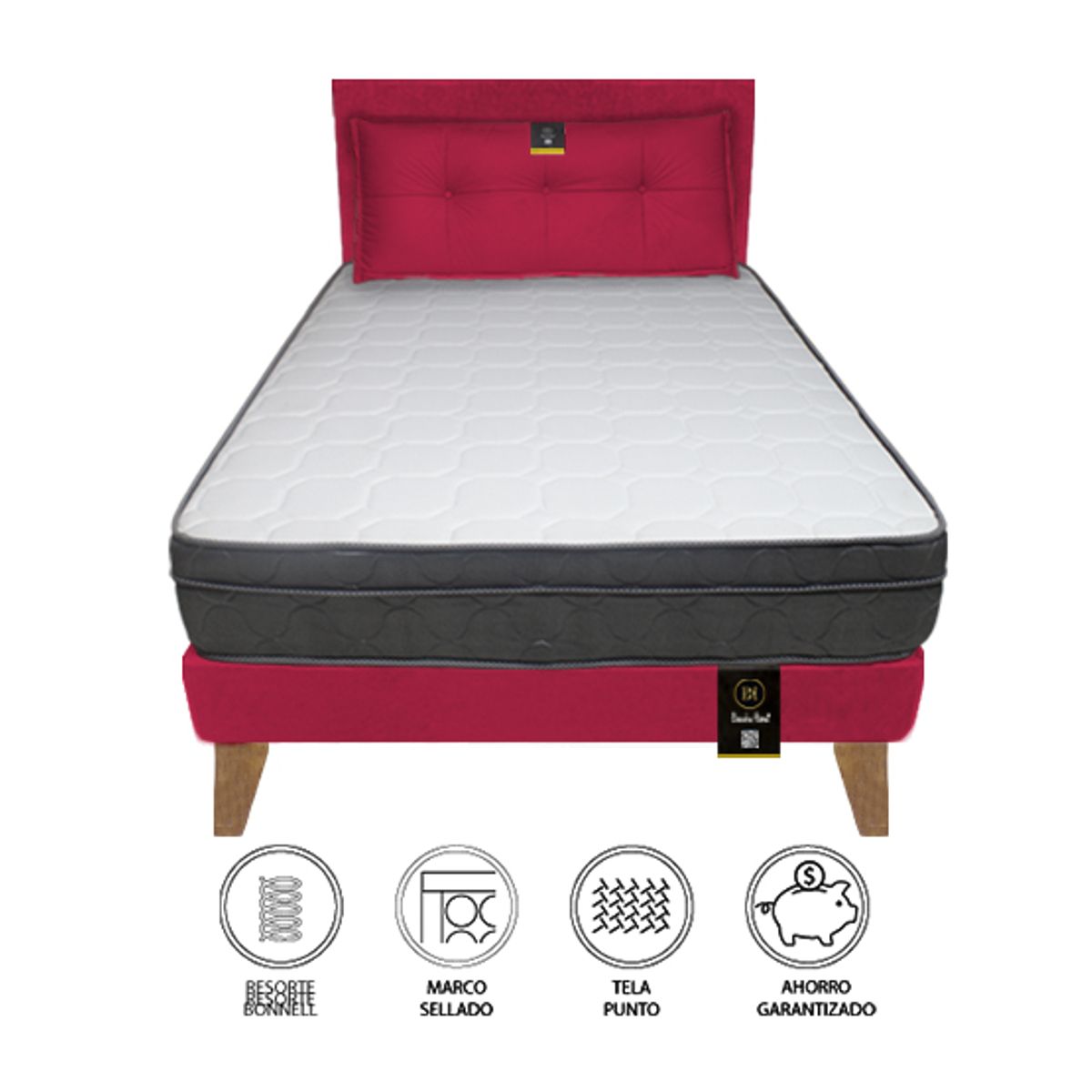 BARAKA HOME - Dormitorio Turin Slim 2 Plz + Cabecera + Cojín - Rojo