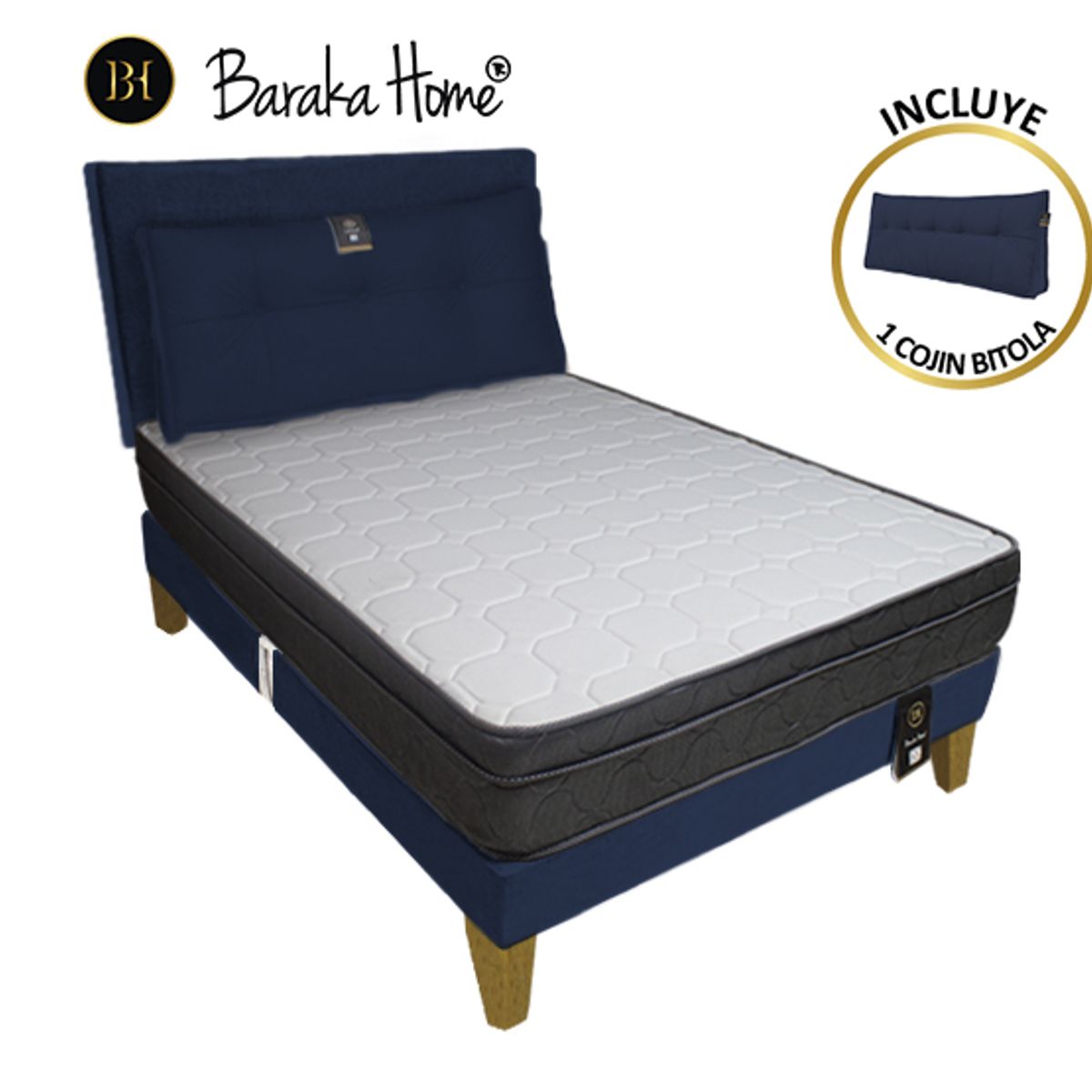 BARAKA HOME - Dormitorio Turin Slim 2 Plz + Cabecera + Cojín - Azul Marino