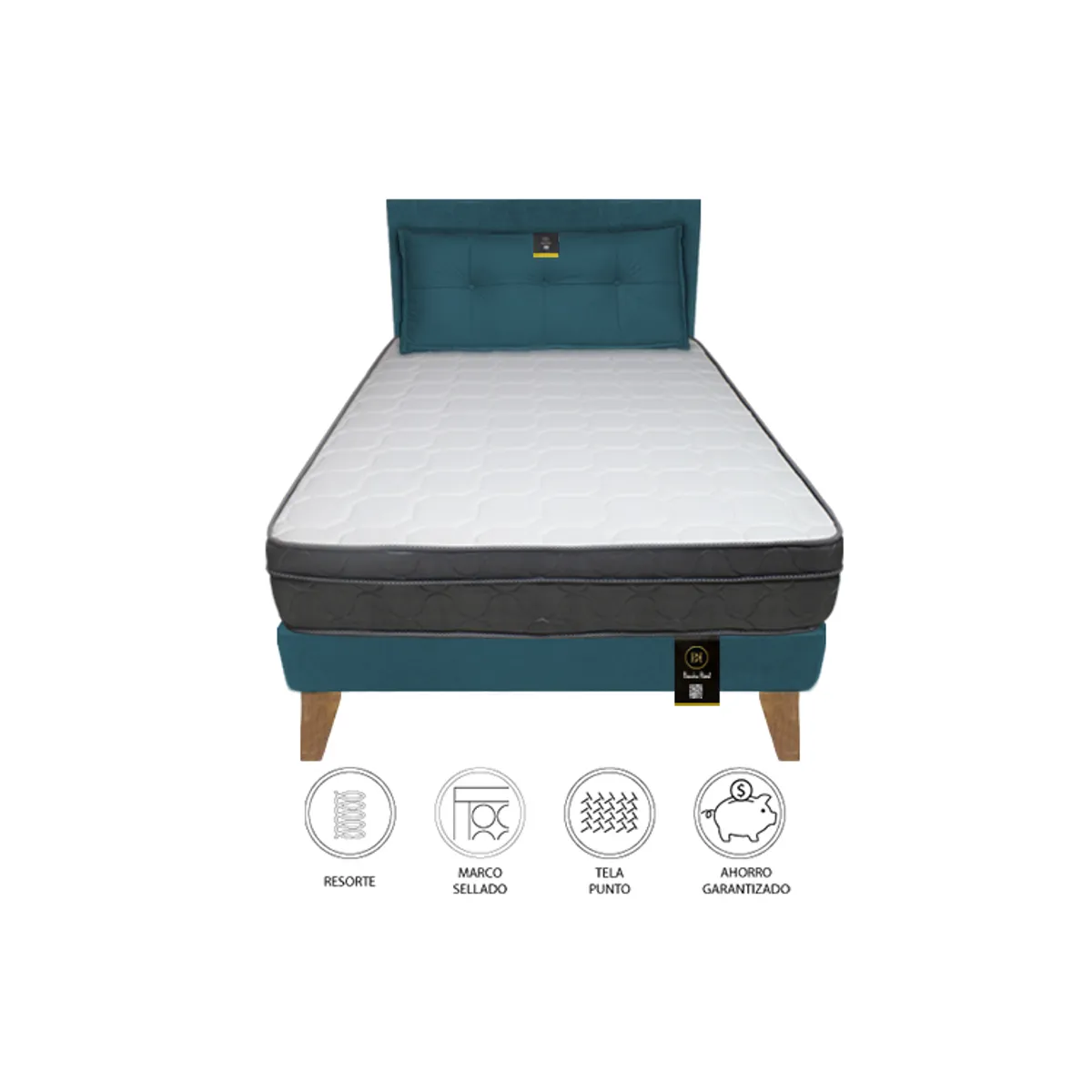 BARAKA HOME - Dormitorio Turin Slim 2 Plz + Cabecera + Cojín - Cobalto