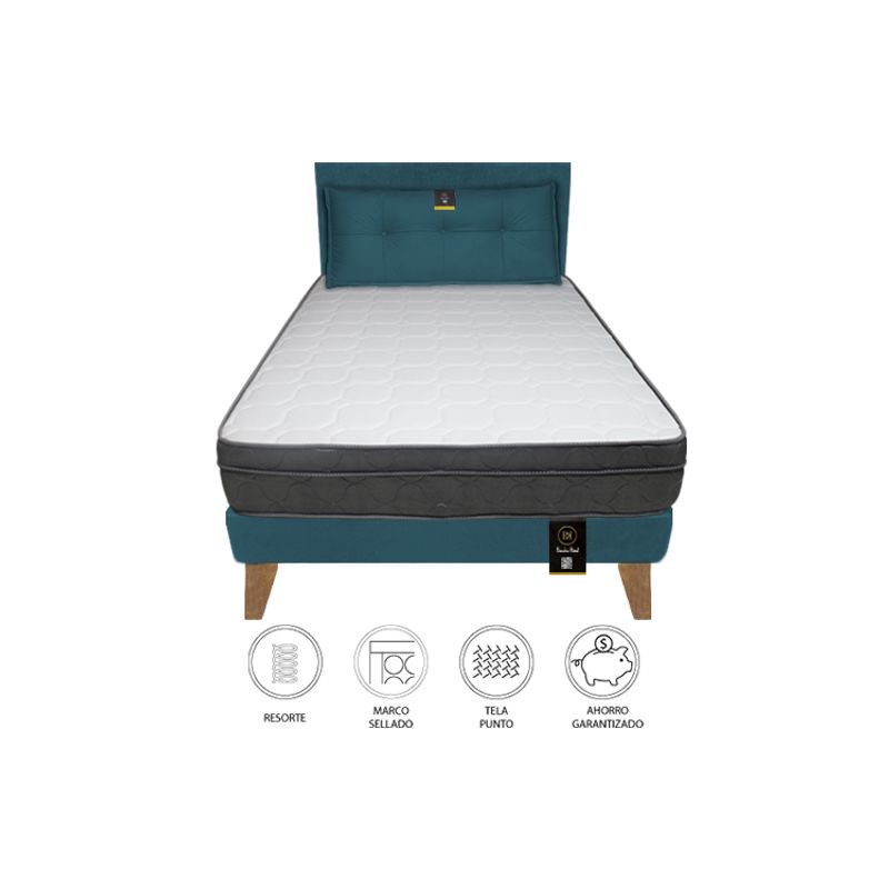 BARAKA HOME - Dormitorio Turin Slim 2 Plz + Cabecera + Cojín - Cobalto