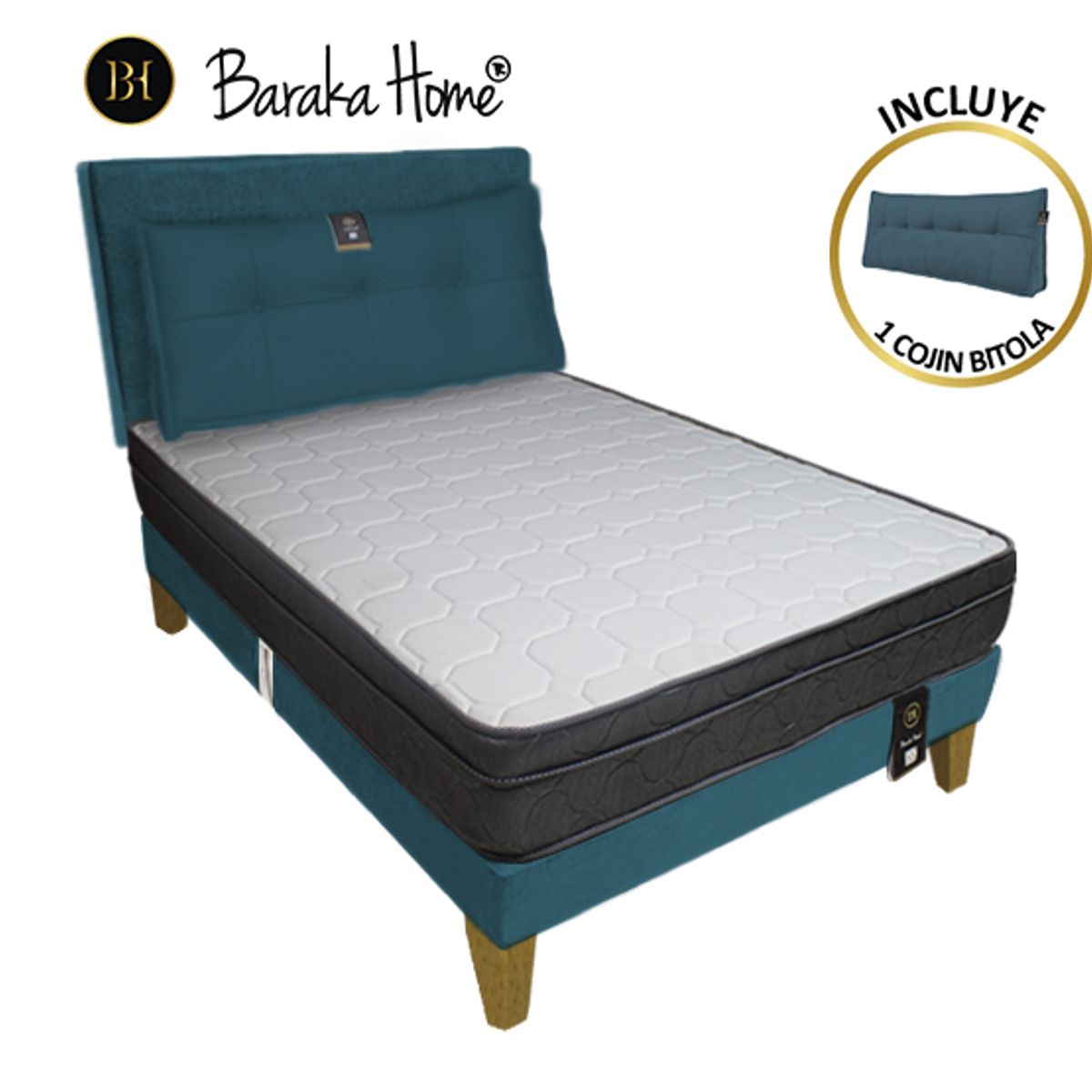 BARAKA HOME - Dormitorio Turin Slim 2 Plz + Cabecera + Cojín - Cobalto
