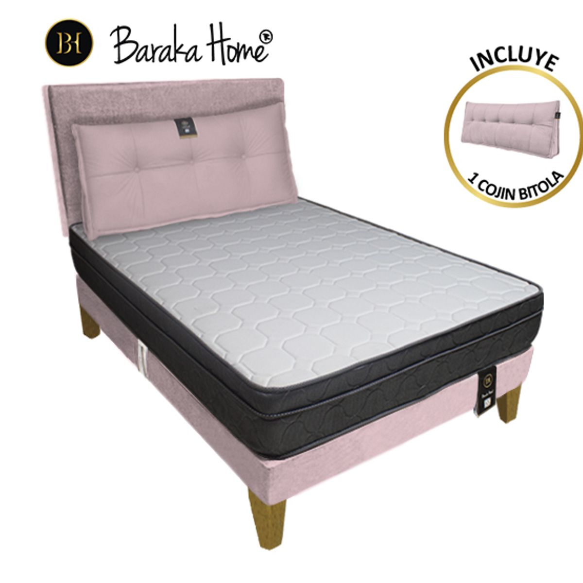 BARAKA HOME - Dormitorio Turin Slim 2 Plz + Cabecera + Cojín - Rosado