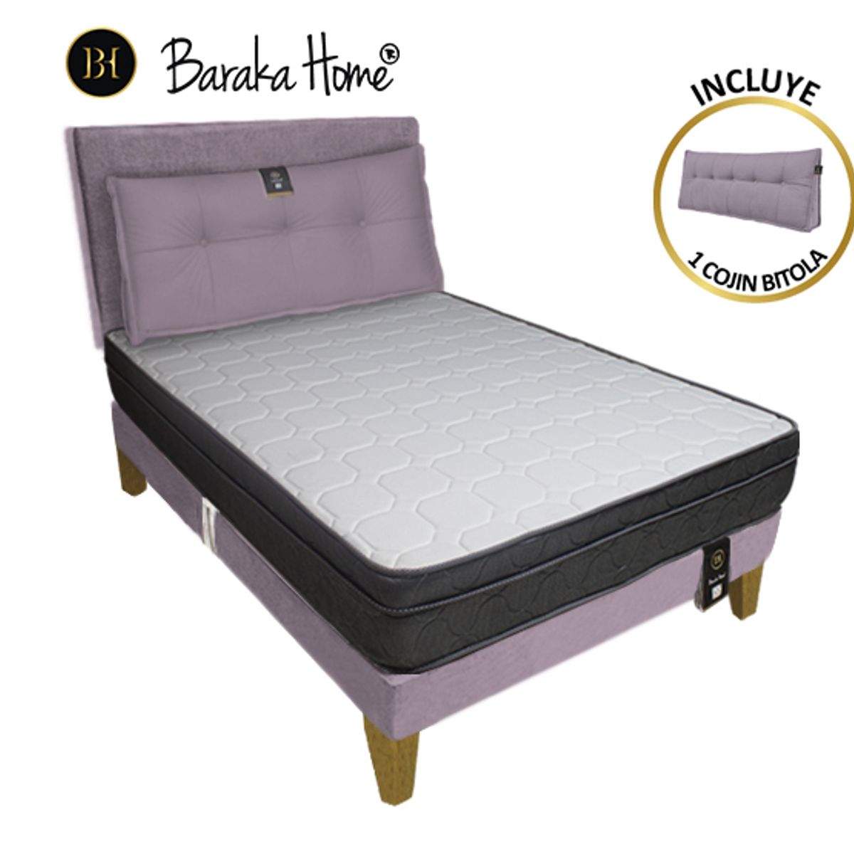 BARAKA HOME - Dormitorio Turin Slim 2 Plz + Cabecera + Cojín - Lila