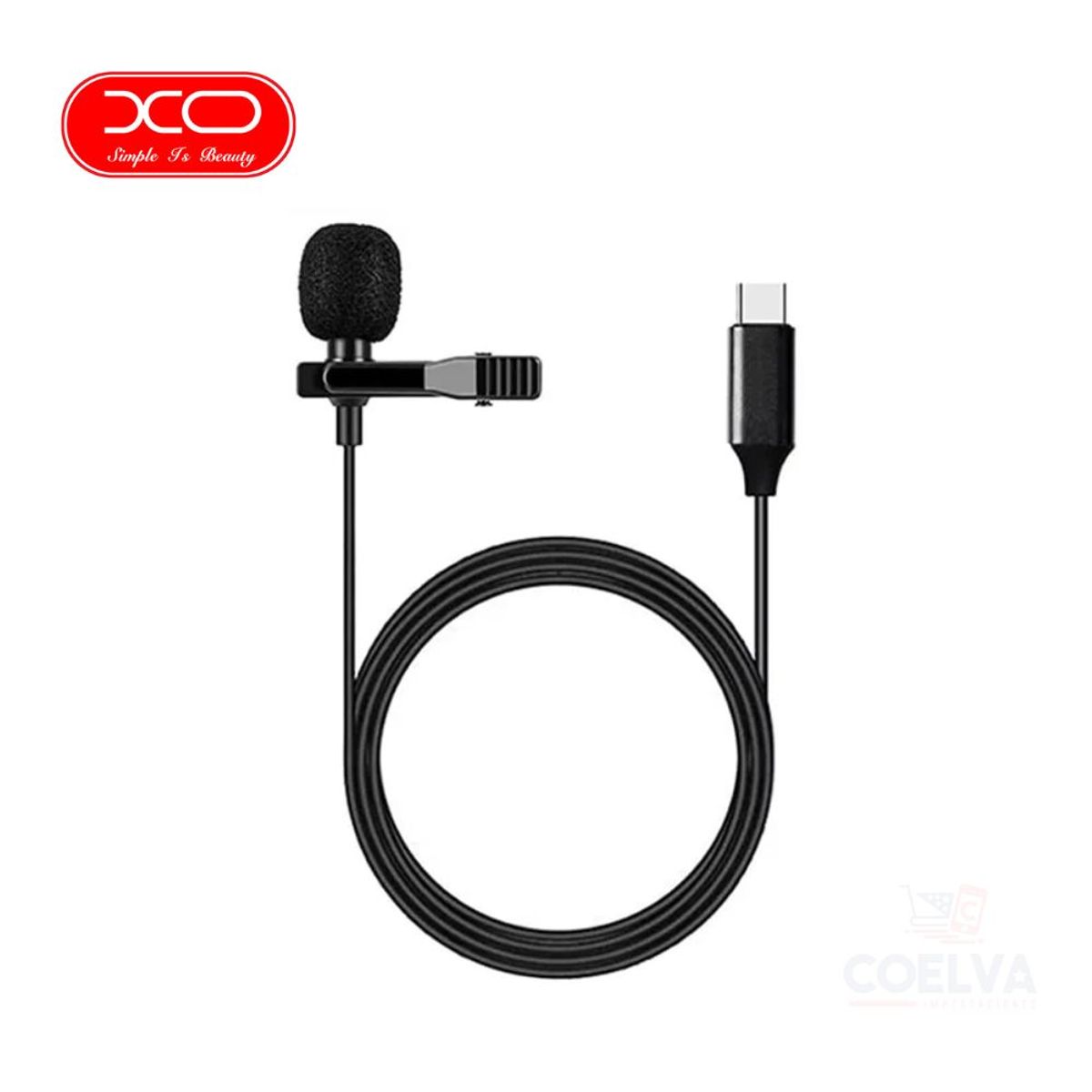 XO - Micrófono Lavalier XO-MKF02 Alámbrico Tipo C de 2M de Longitud - Negro