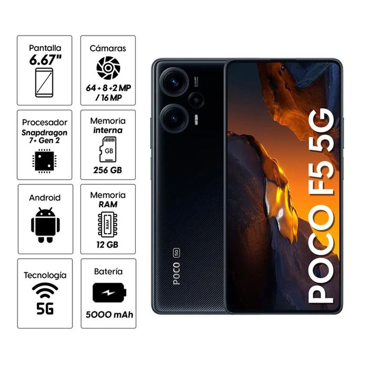 CELULAR POCO F5 5G 12GB 256GB - NEGRO, marca XIAOMI - Foto 2
