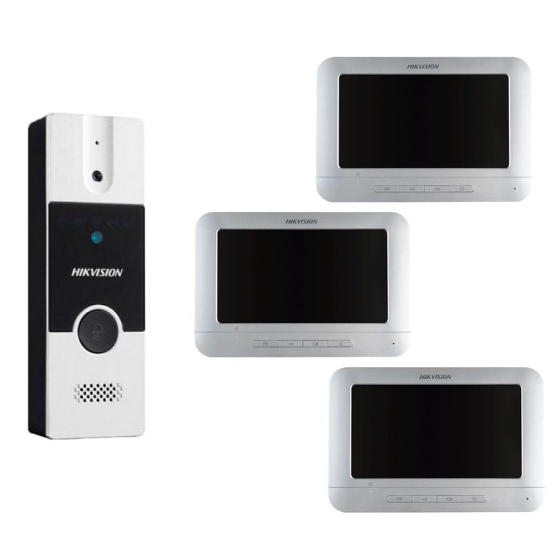 HIKVISION - KIT VIDEOPORTERO INTERCOMUNICADOR FULL HD 3 PANTALLAS LCD7 DS-KIS202T