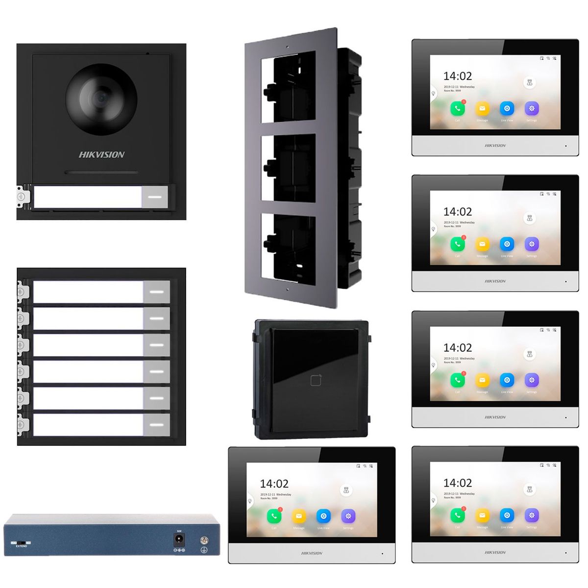 HIKVISION - KIT VIDEO PORTERO IP MÓDULO LECTOR 5 DEPARTAMENTOS HIKVISION 1080P APP