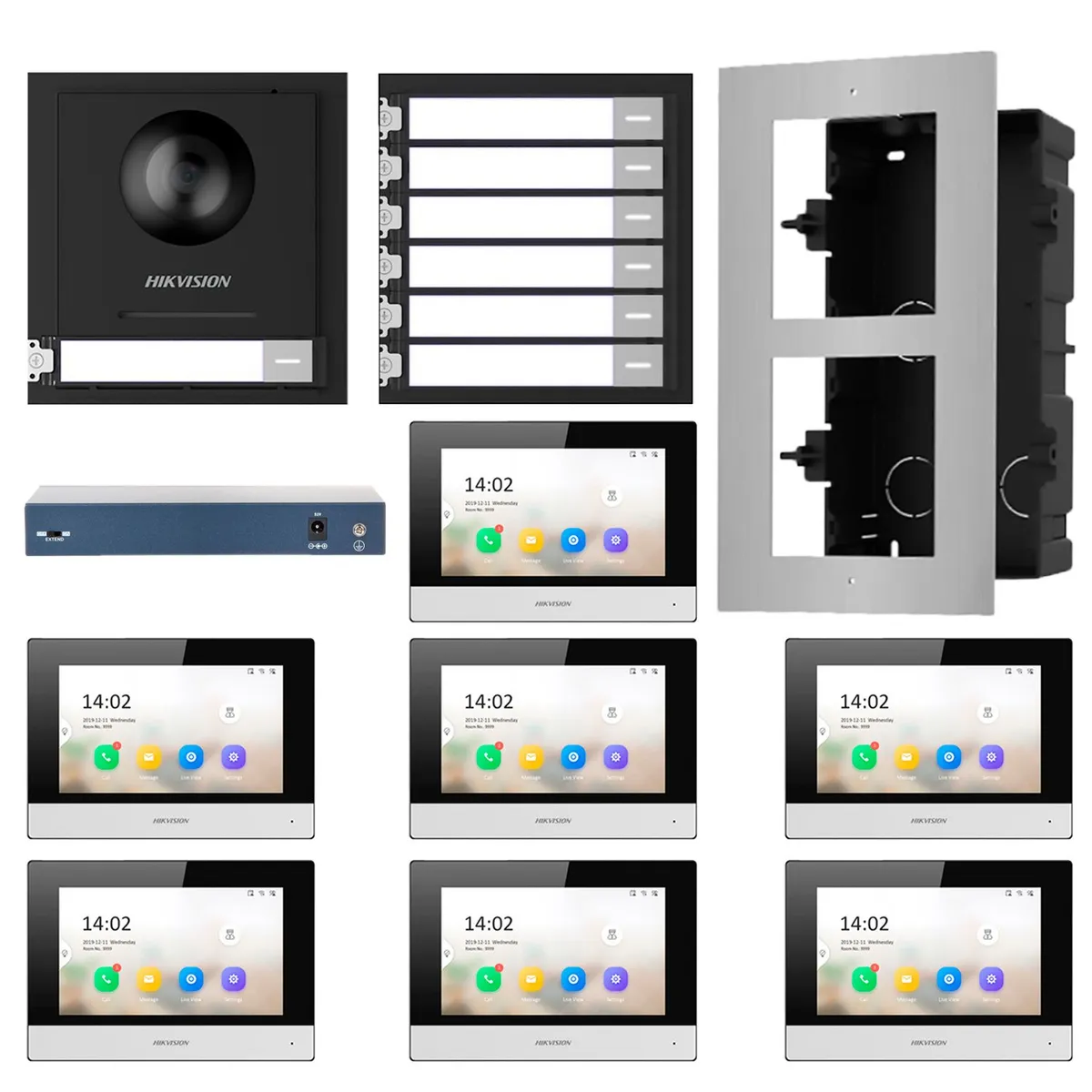 HIKVISION - KIT VIDEO PORTERO IP 7 DEPARTAMENTOS FULL HD APP HIKVISION DS-KD8003