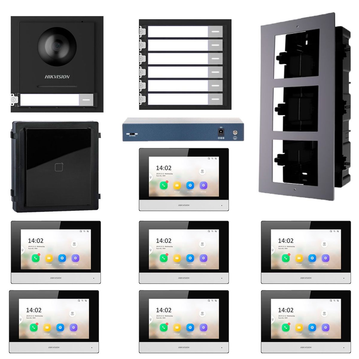 HIKVISION - KIT VIDEO PORTERO IP MÓDULO LECTOR 7 DEPARTAMENTOS HIKVISION 1080P APP