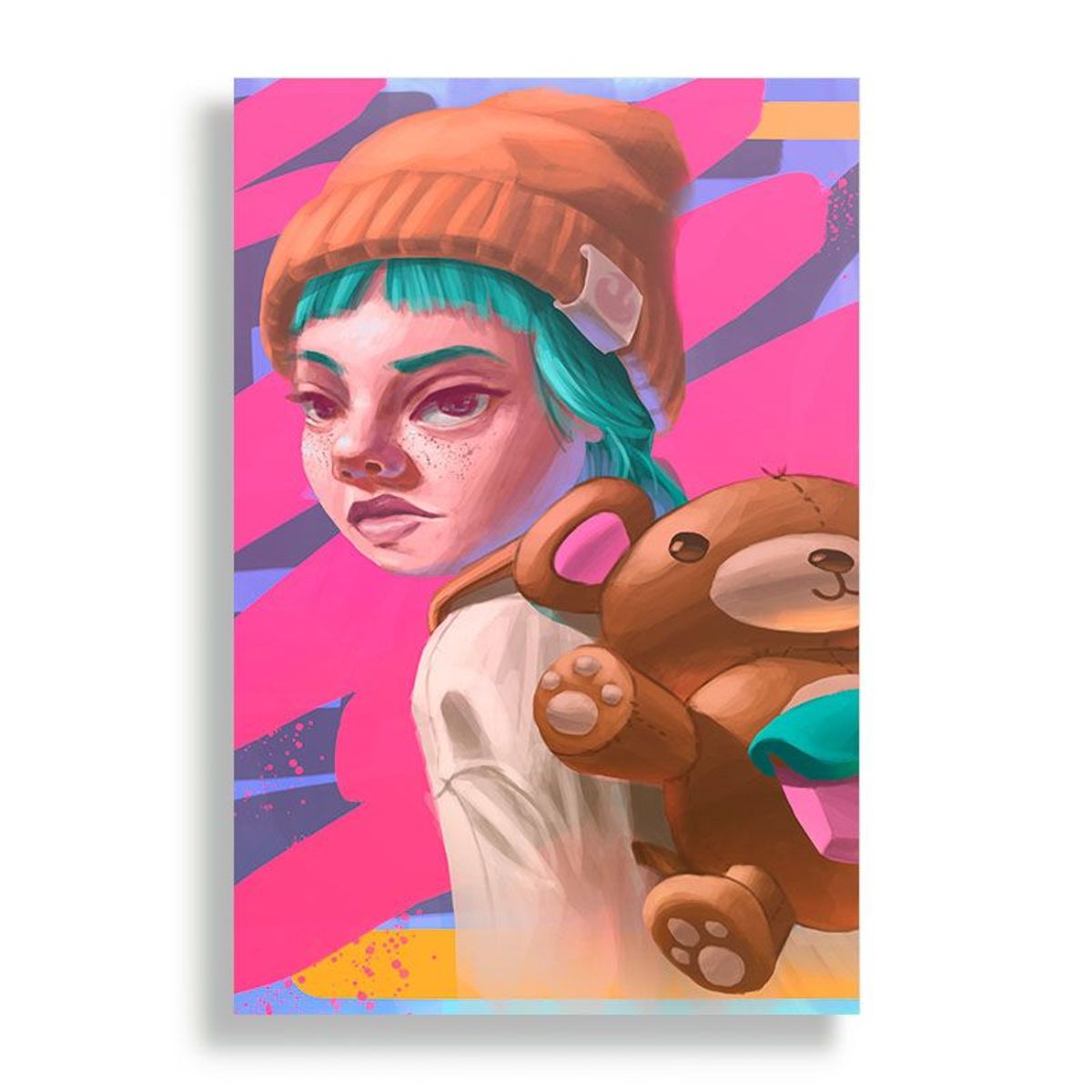 KUSTOMIT - Cuadro Decorativo Aluminio 20x30 - Chica de la mochila de oso