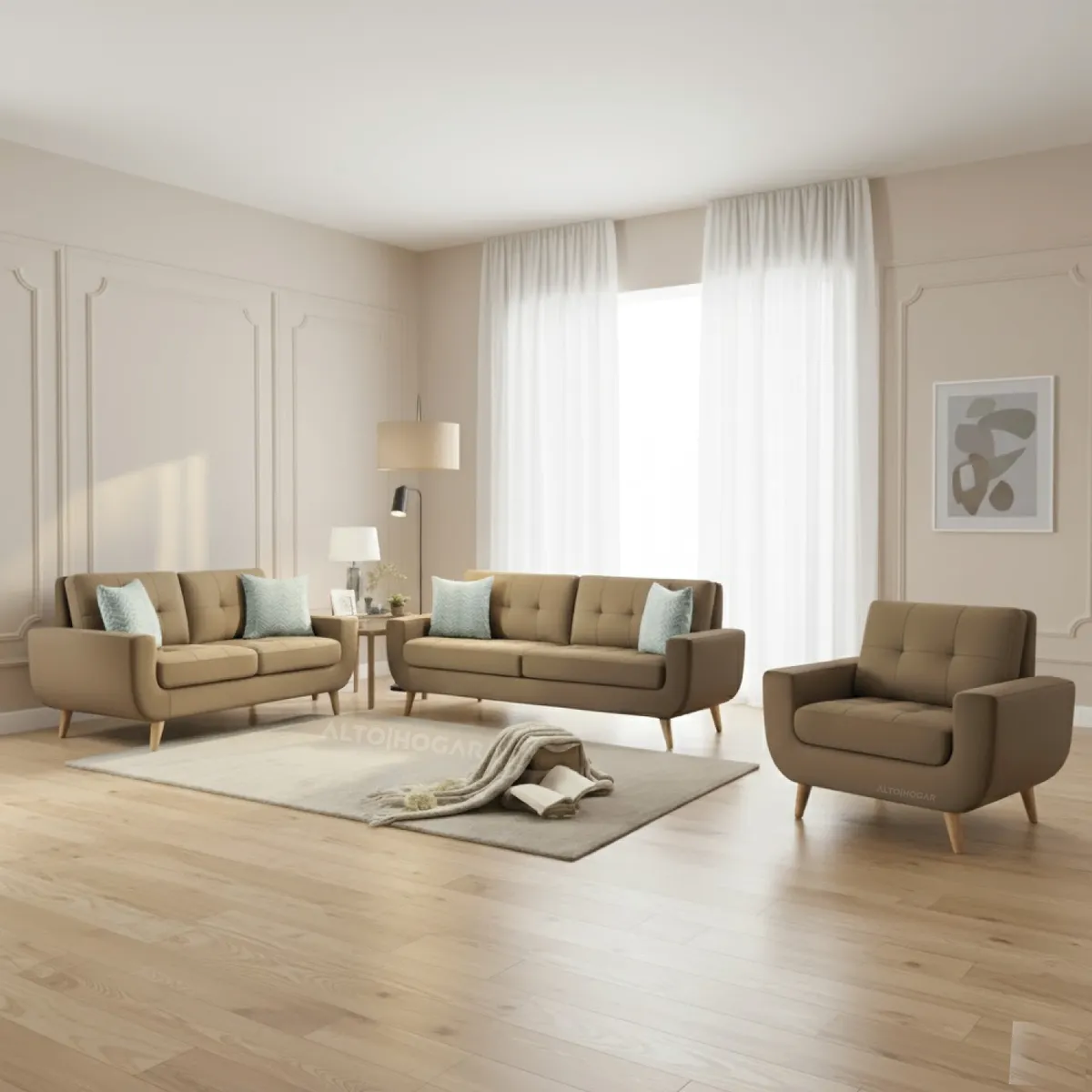 ALTO HOGAR - Juego de Sala 3 2 1 Karime Ocre - Tapiz Antifluido