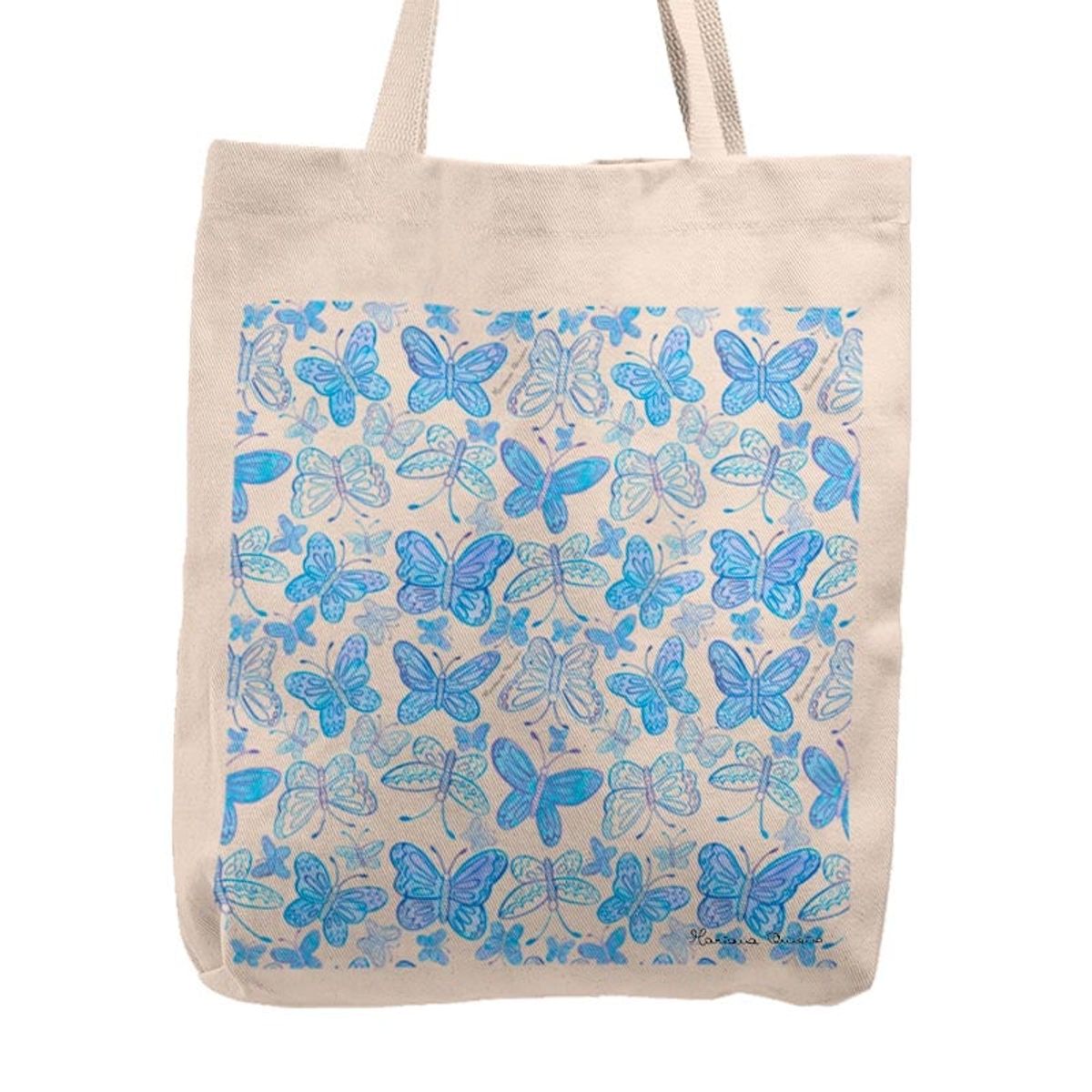 KUSTOMIT - Bolso Tela Tote Bag Cartera Playa - Mariposas azules