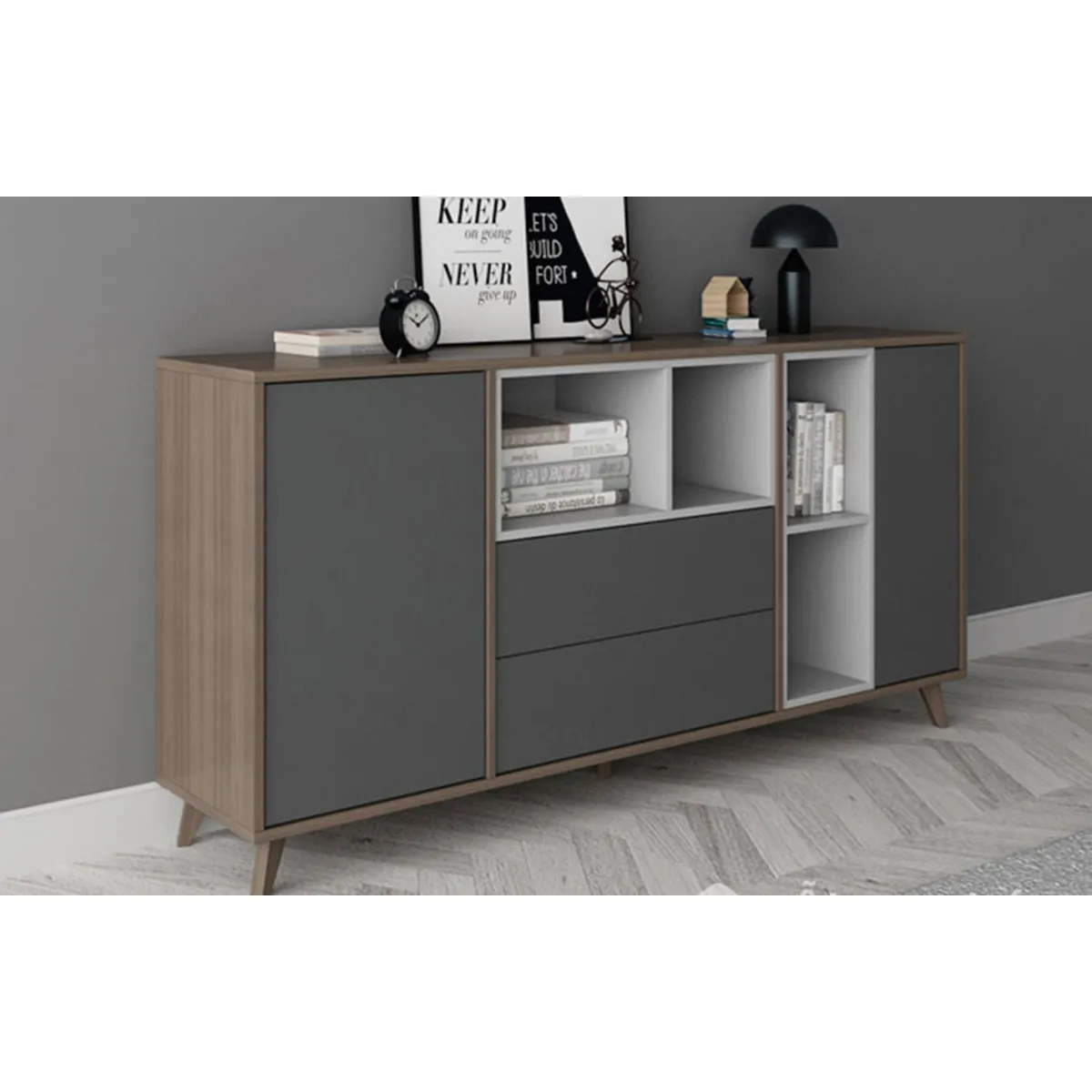 TU MESITA - Aparador Moderno Ignacio 160cm Marrón Negro y Blanco TU MESITA