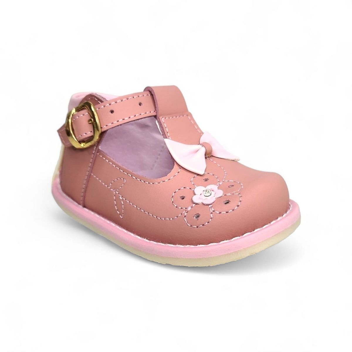GENERICO - Zapato Pibe Clásico semi-ortopédico Palo Rosa con lazo para niña bebé