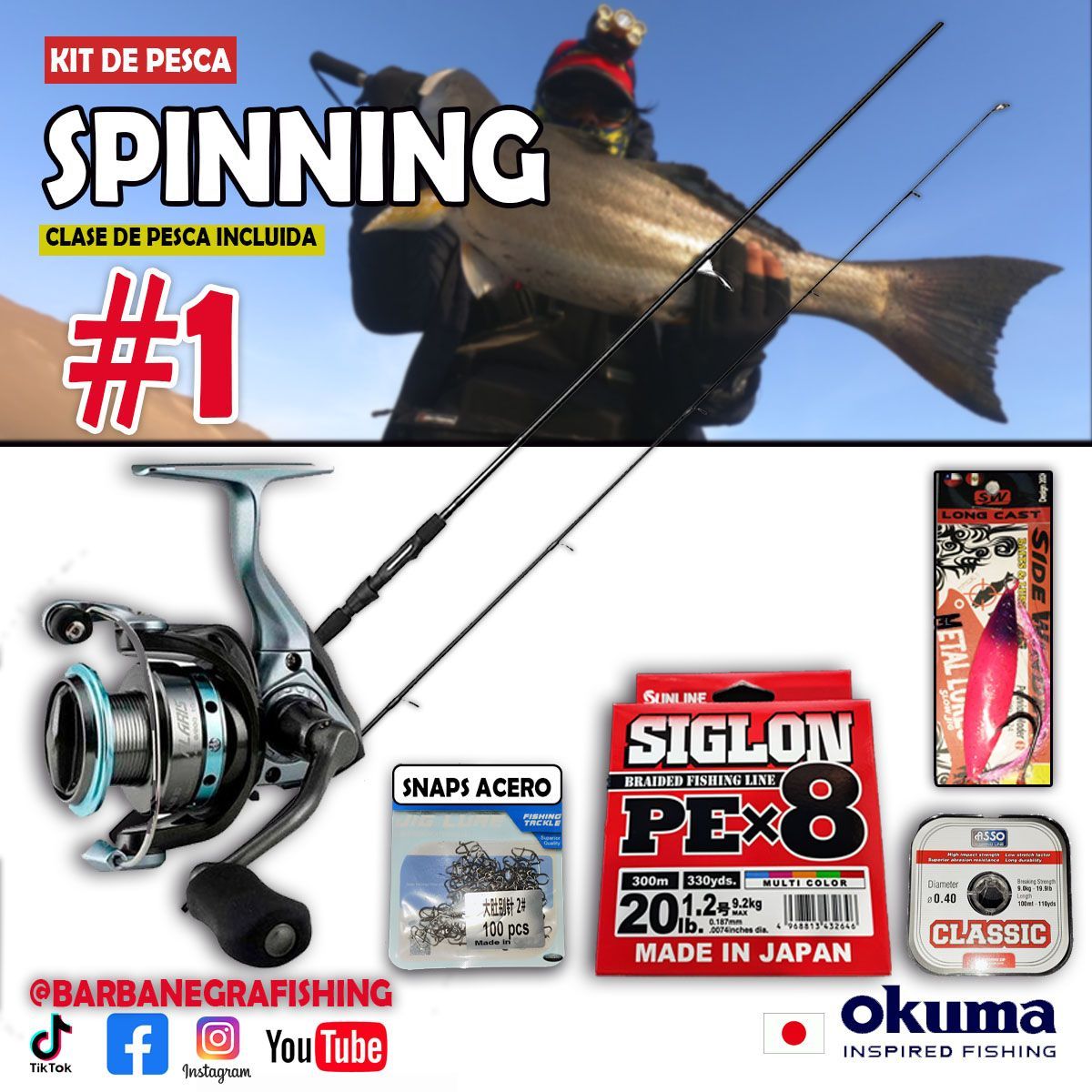 OKUMA - COMBO DE CAÑA PARA PESCAR COMPLETO