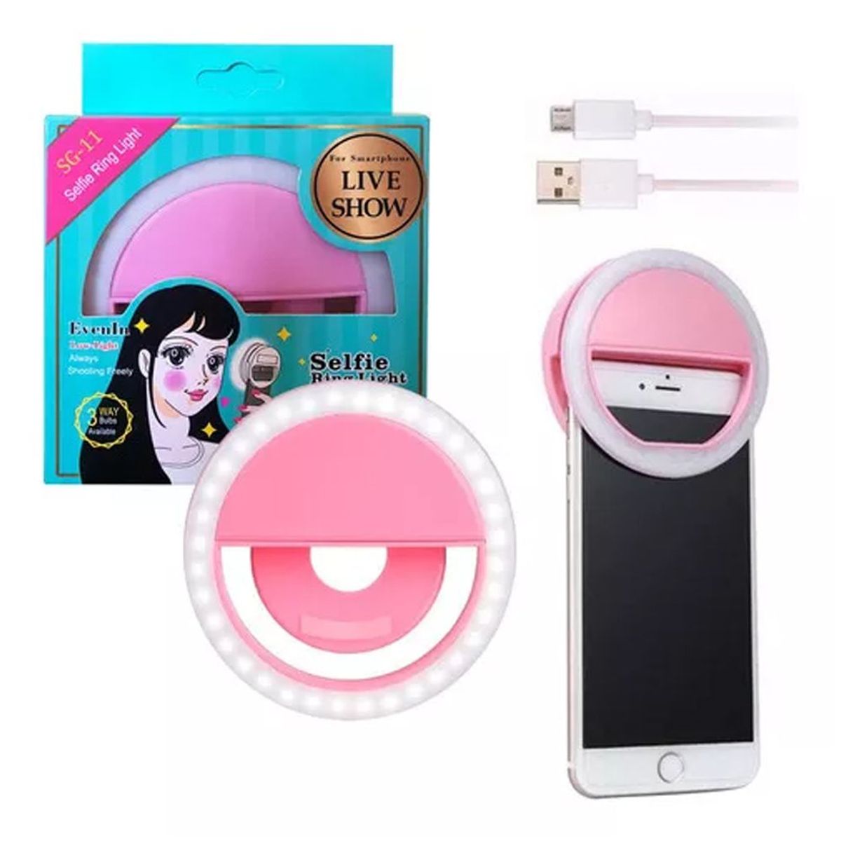 GENERICO - Mini Aro Selfie Anillo Luz Led  con Clip para Celular Rosado