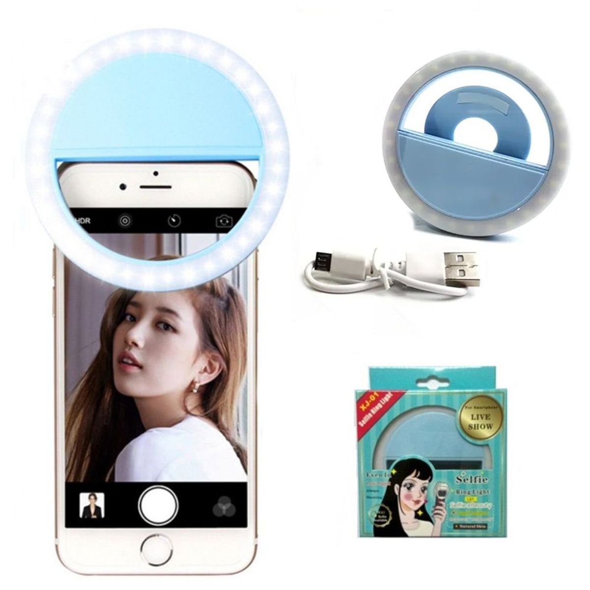 GENERICO - Mini Aro Selfie Anillo Luz Led  con Clip para Celular Celeste
