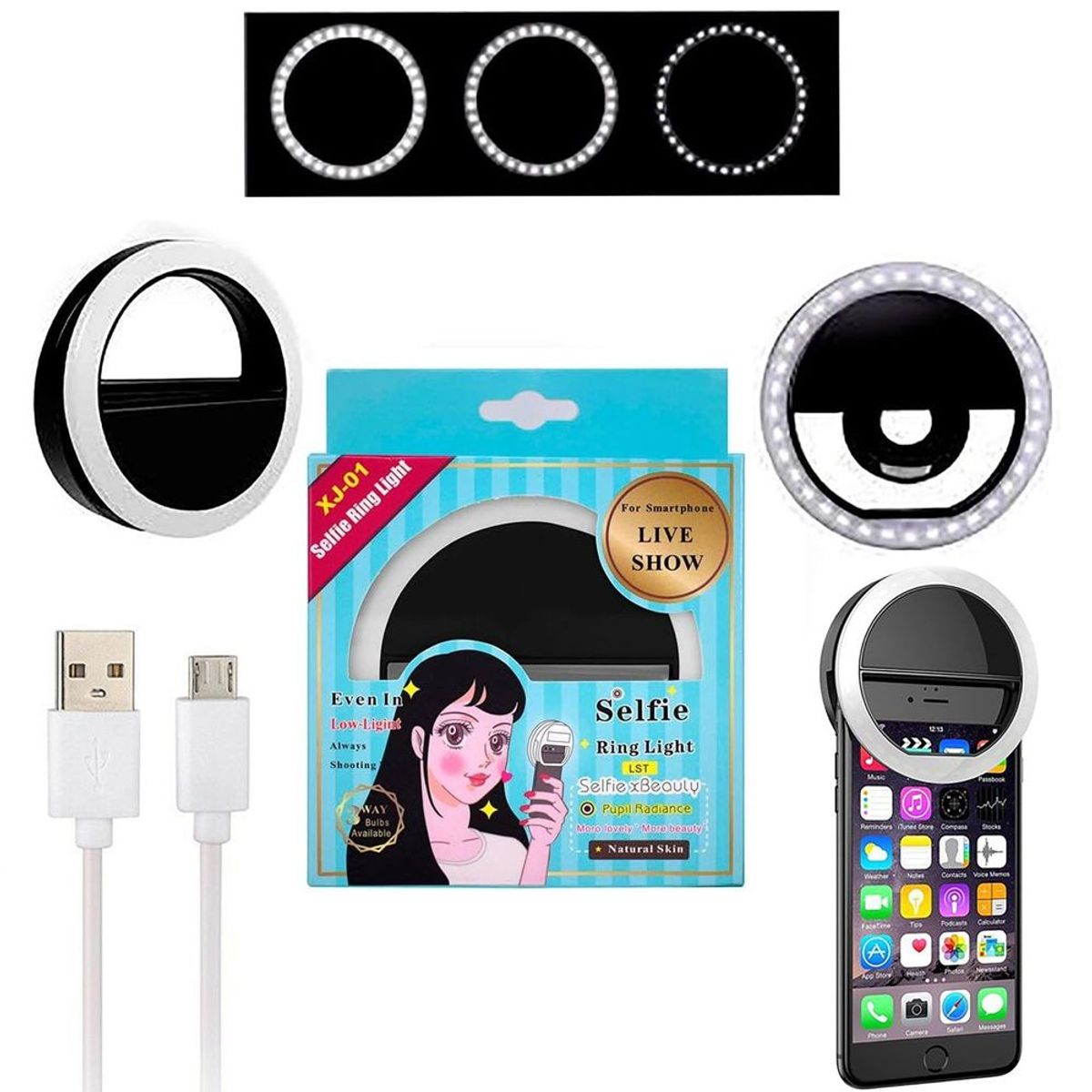 GENERICO - Mini Aro Selfie Anillo Luz Led  con Clip para Celular Negro