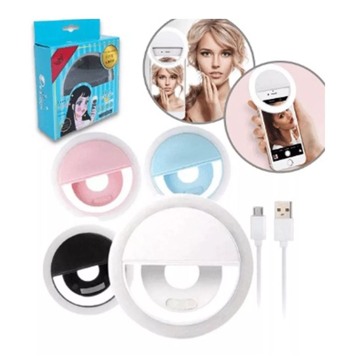 GENERICO - Mini Aro Selfie Anillo Luz Led  con Clip para Celular Blanco