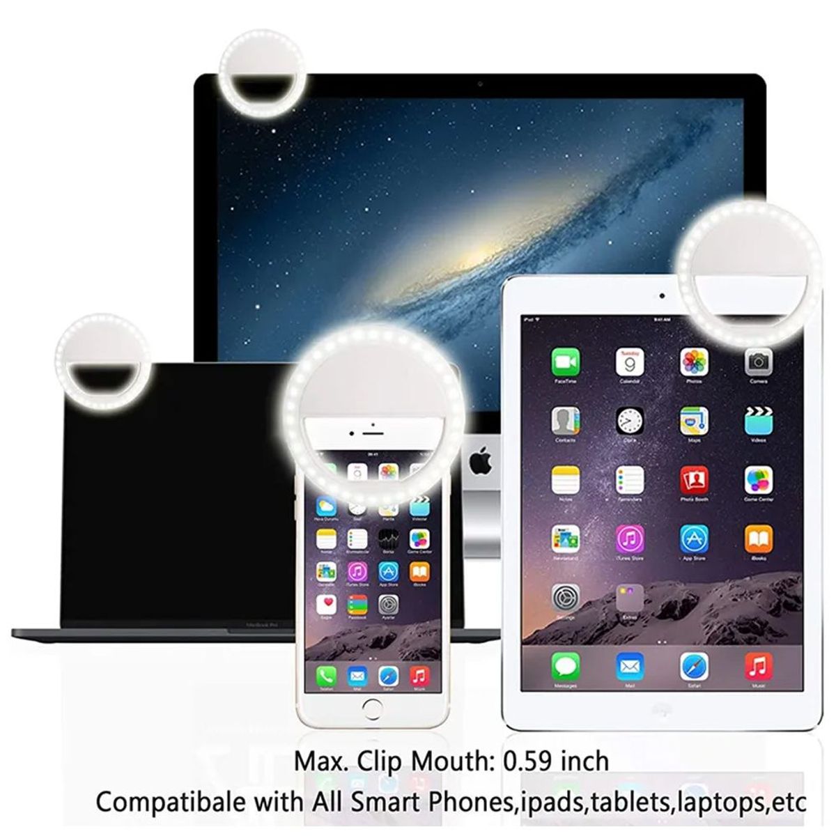 GENERICO - Mini Aro Selfie Anillo Luz Led  con Clip para Celular Blanco