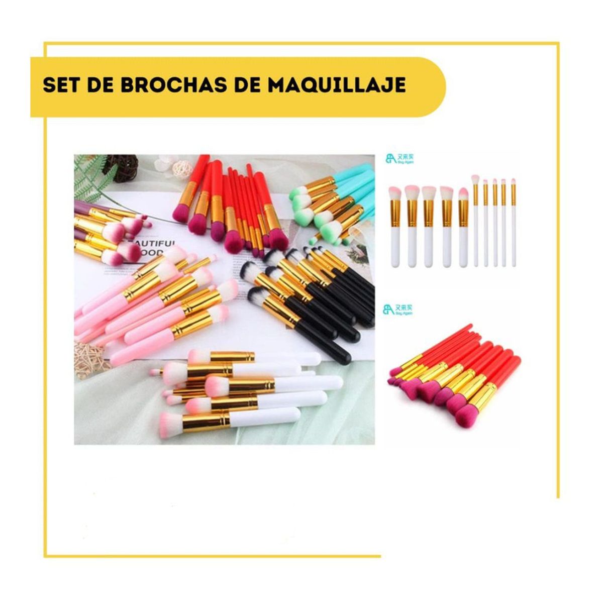 GENERICO - SET DE 10 BROCHAS PARA MAQUILLAJE NEGRO