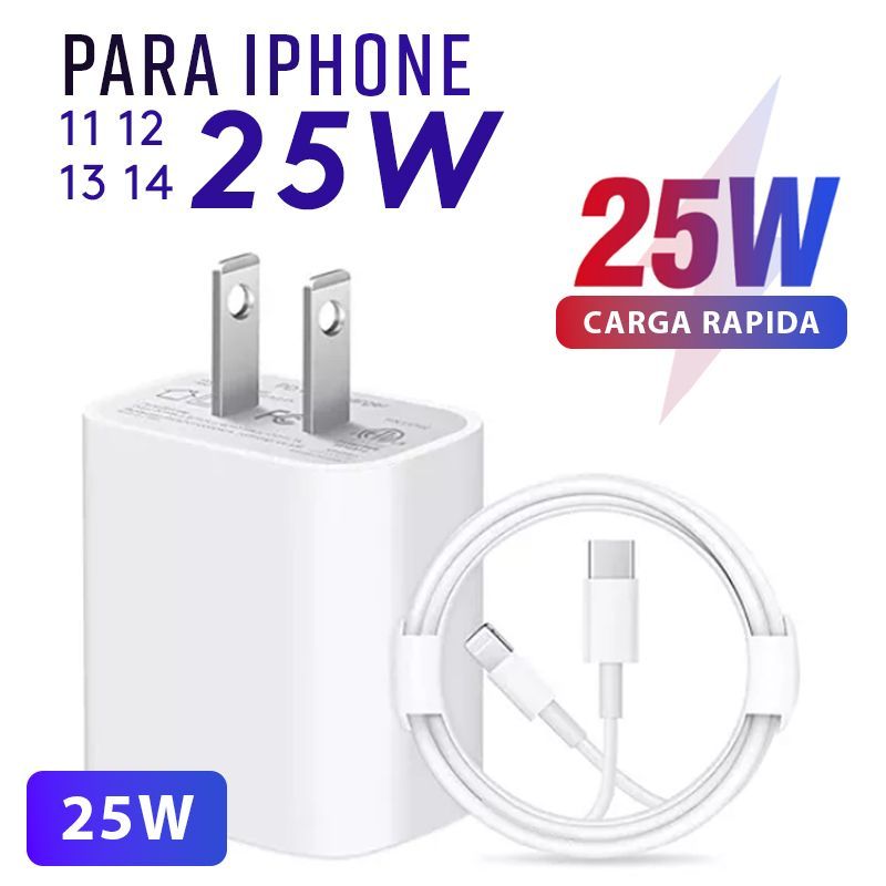 GENERICO - Cargador de 25w carga Rápida USB-c a Lightning cable 1M