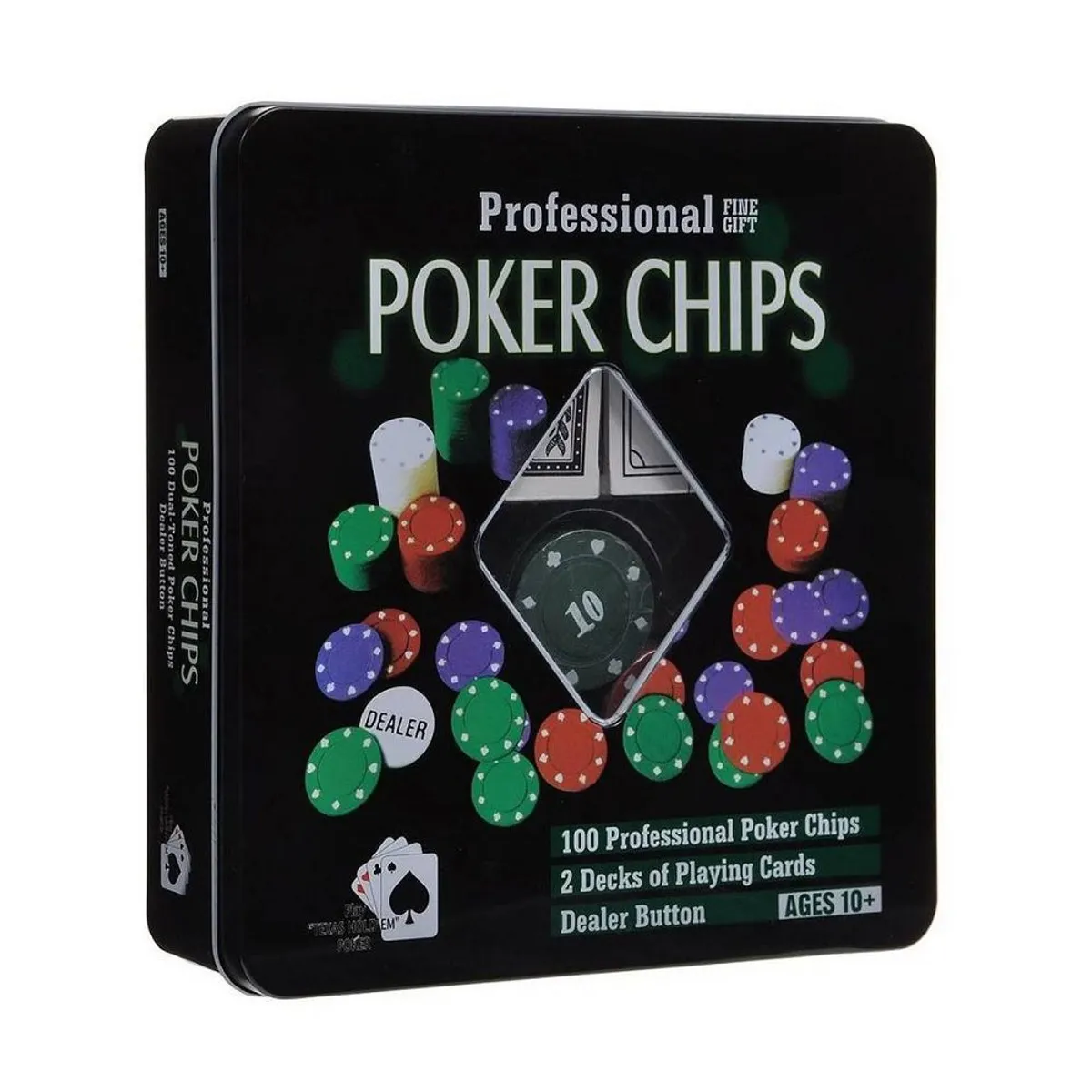 GENERICO - Set de Póker  En Lata 2 mazos De Cartas y 100 Fichas