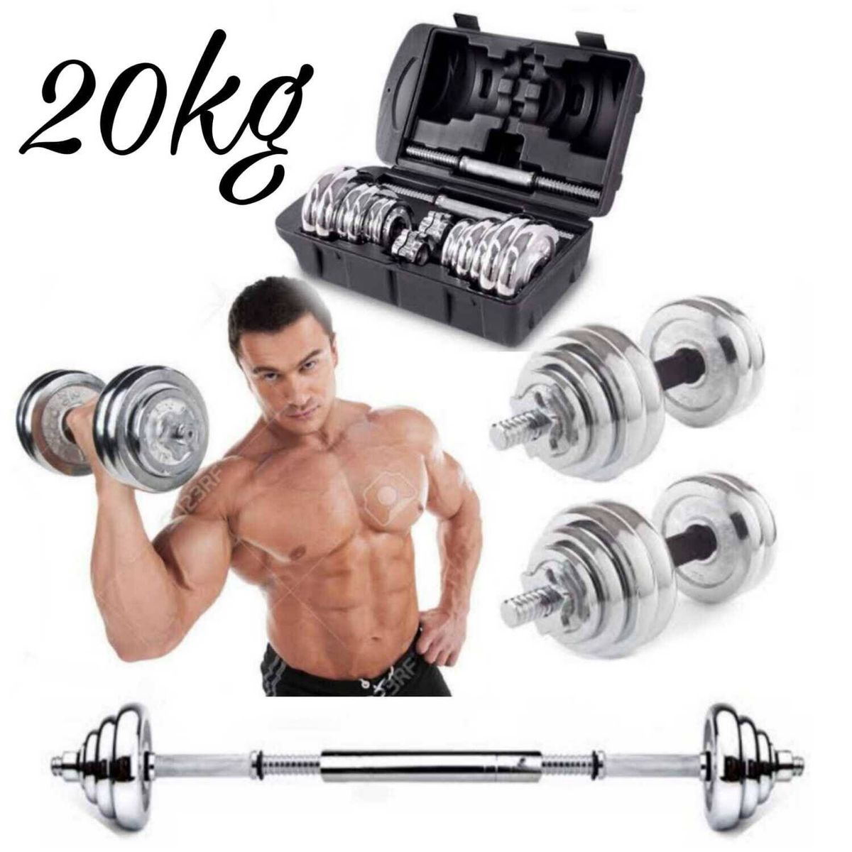 GENERICO - Set De Pesas 20kg + Mancuernas + Adaptador bara