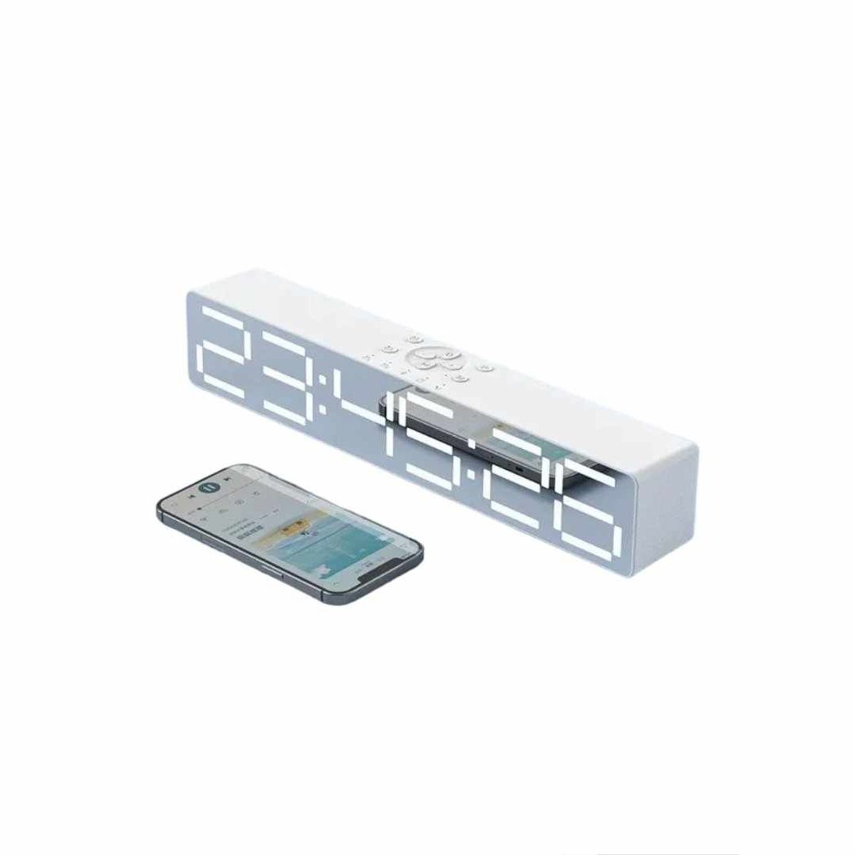 GENERICO - Reloj Parlante Despertador con Bluetooth 30cm Pantalla Espejo Blanco