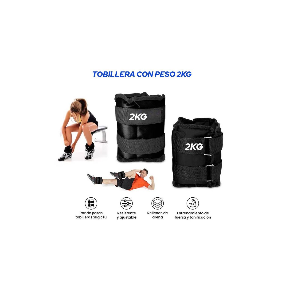 GENERICO - Pesas tobilleras peso de 2 kg pack 2 unidades