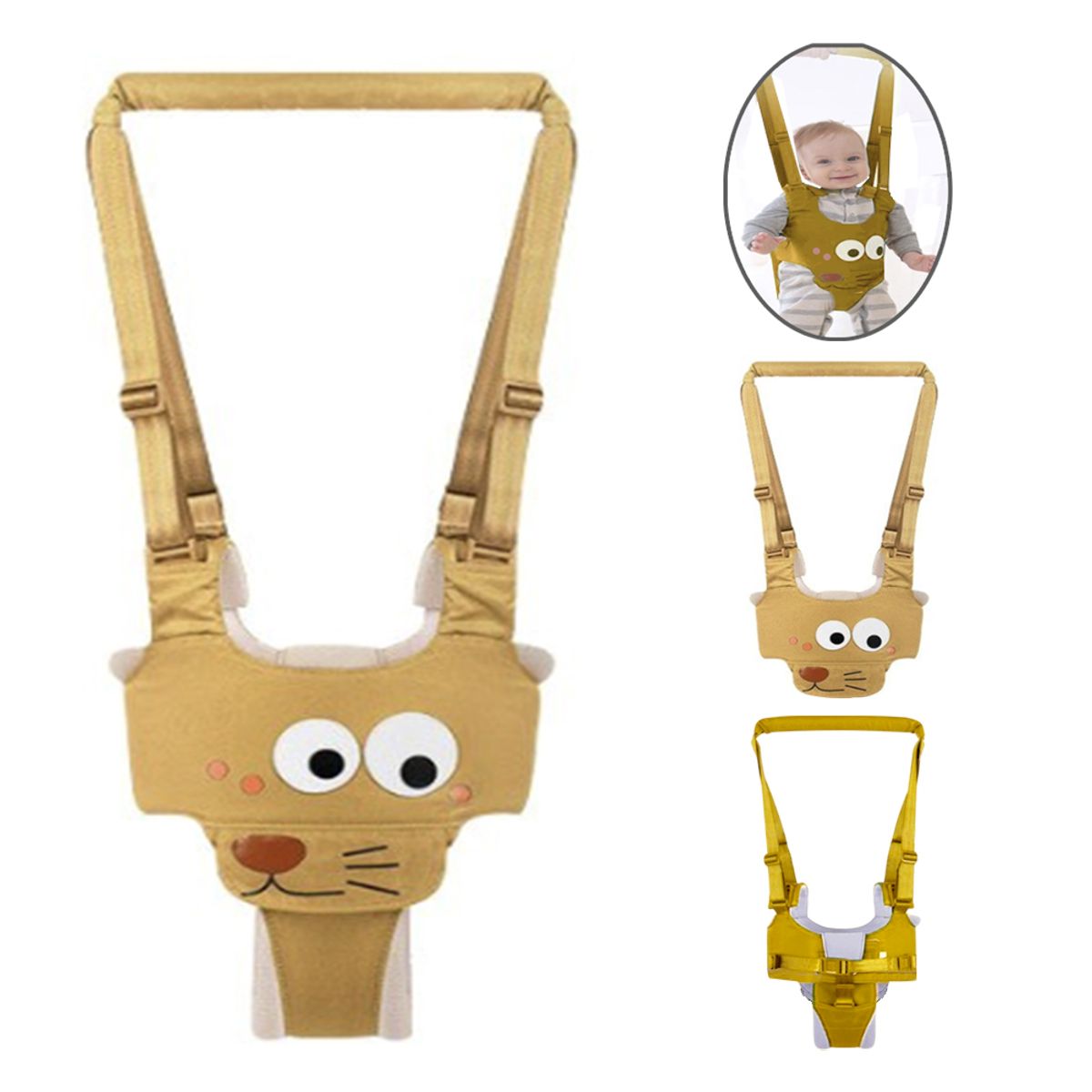 GENERICO - Arnes caminador 2 en 1 Ojitos Mostaza para bebe