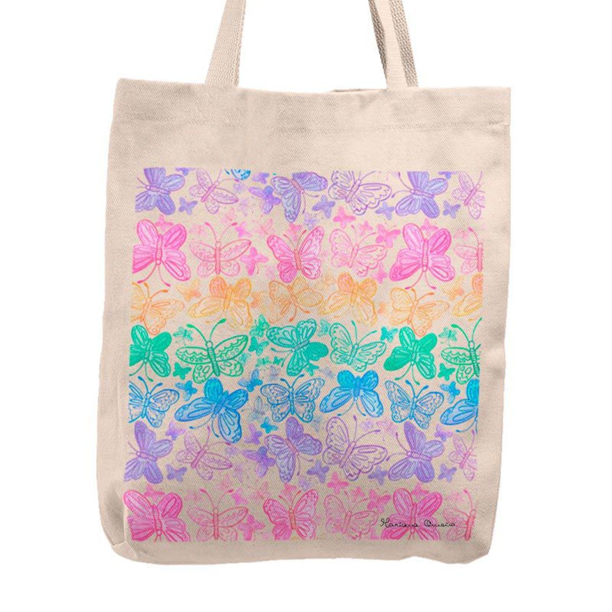 KUSTOMIT - Bolso Tela Tote Bag Cartera Playa - Mariposas arcoiris