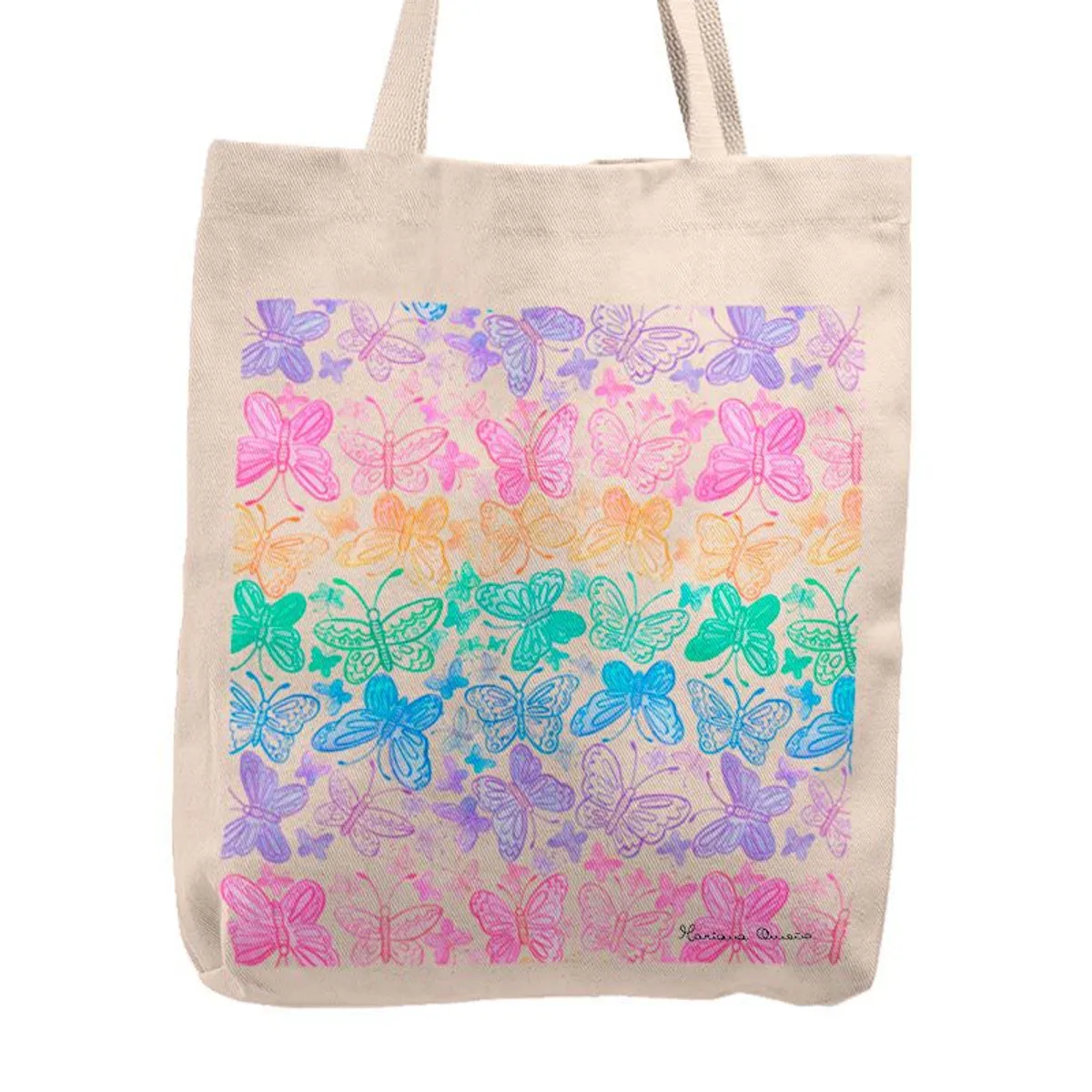 KUSTOMIT - Bolso Tela Tote Bag Cartera Playa - Mariposas arcoiris