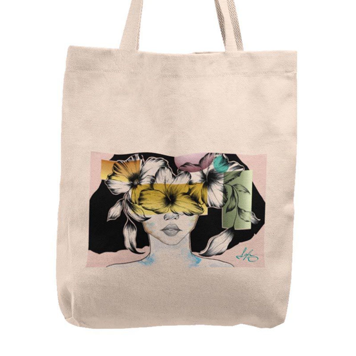 KUSTOMIT - Bolso Tela Tote Bag Cartera Playa - Florecer Crema