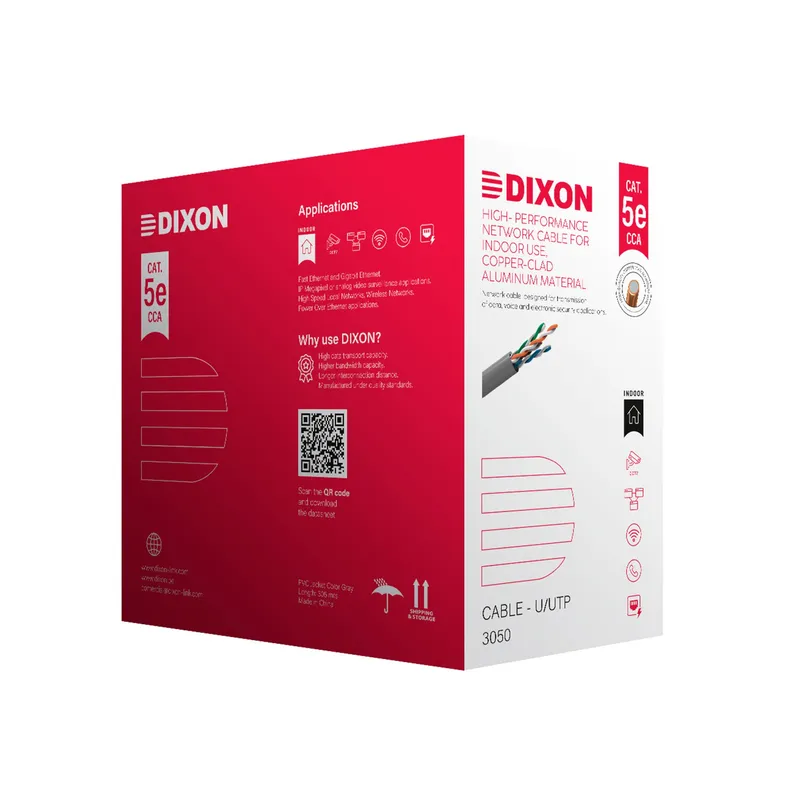 DIXON - CABLE DE RED DIXON 3050 CAT.5E 305M, 4PX24AWG, P/INTERIOR, GRIS