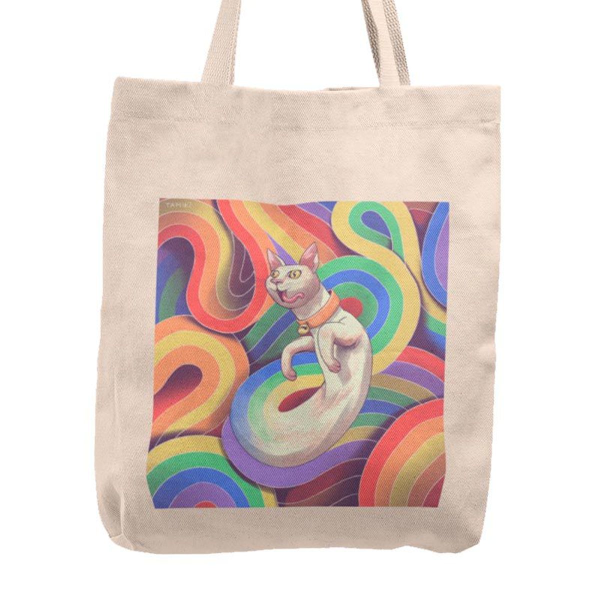 KUSTOMIT - Bolso Tela Tote Bag Cartera Playa - Gato y estambre