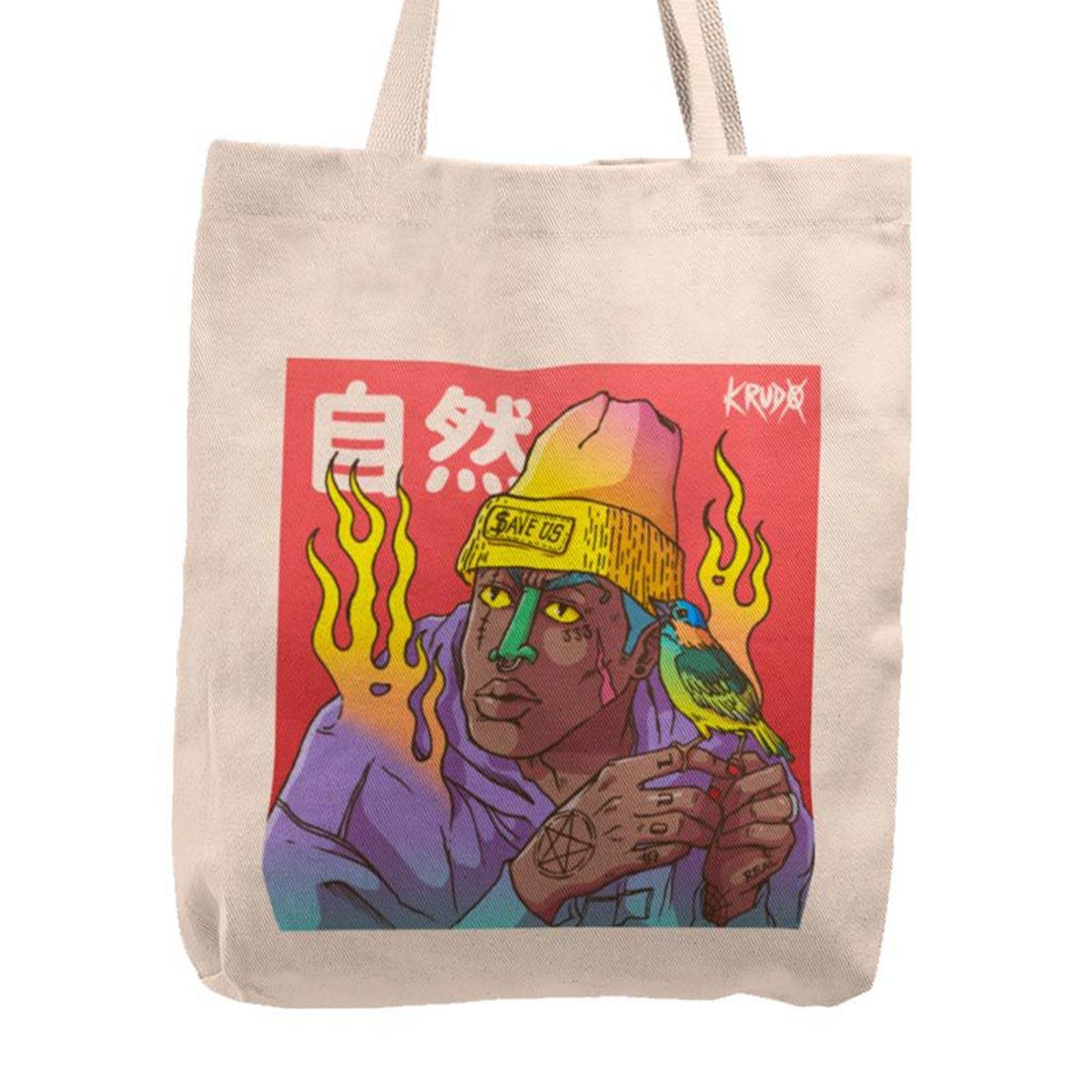 KUSTOMIT - Bolso Tela Tote Bag Cartera Playa - Man and Bird