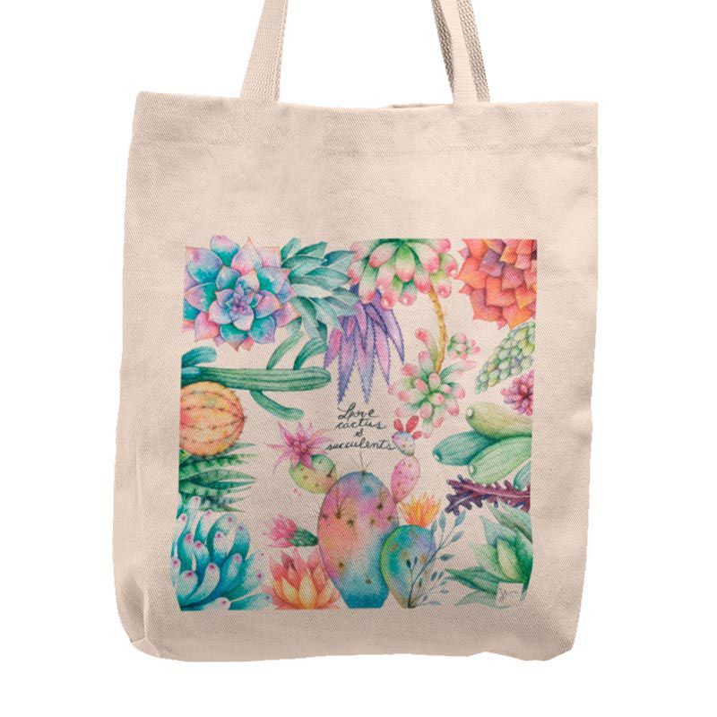 KUSTOMIT - Bolso Tela Tote Bag Cartera Playa - Love cactus succulents