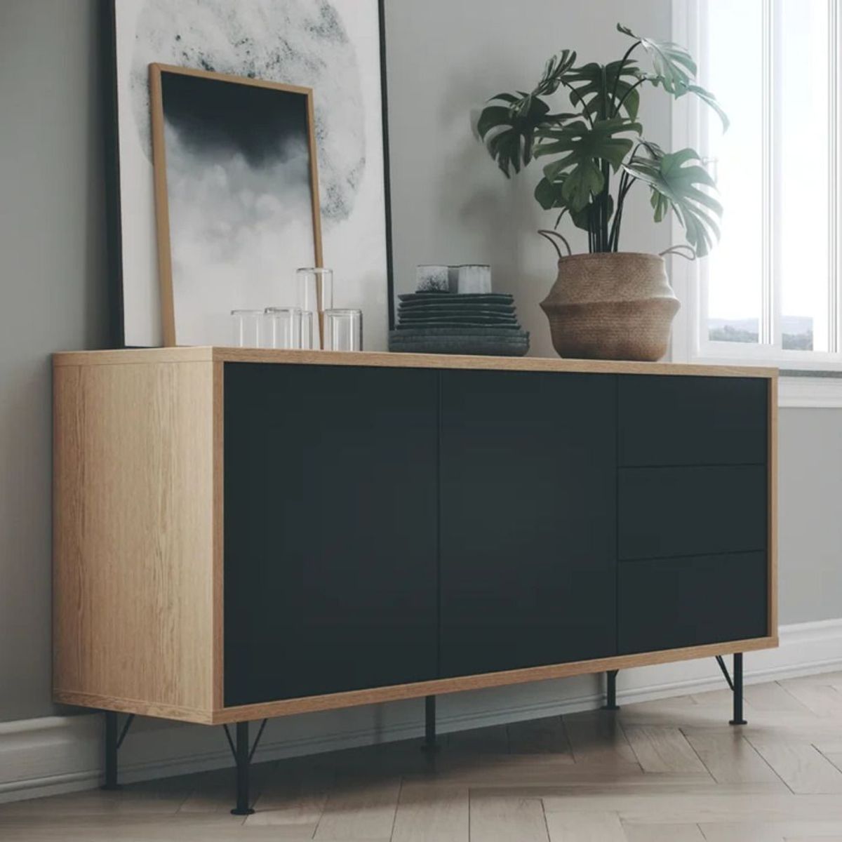 TU MESITA - Recibidor Contemporáneo Furtado Negro 164 cm TU MESITA