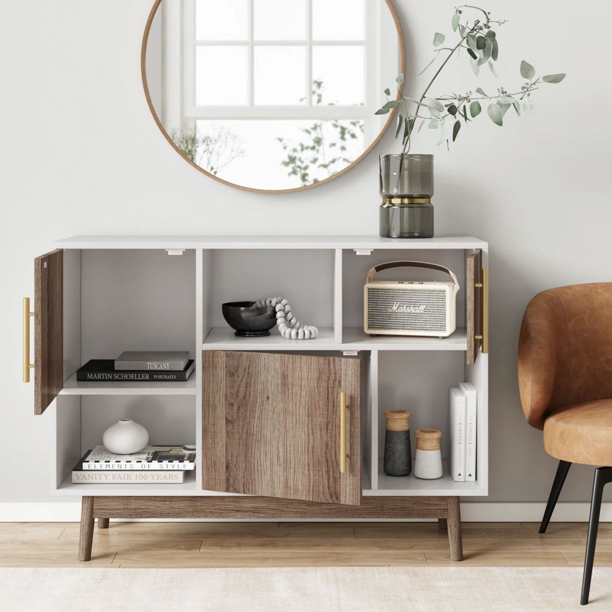 TU MESITA - Aparador Vintage Moderno Elena 3 Puertas BlancoOak TU MESITA