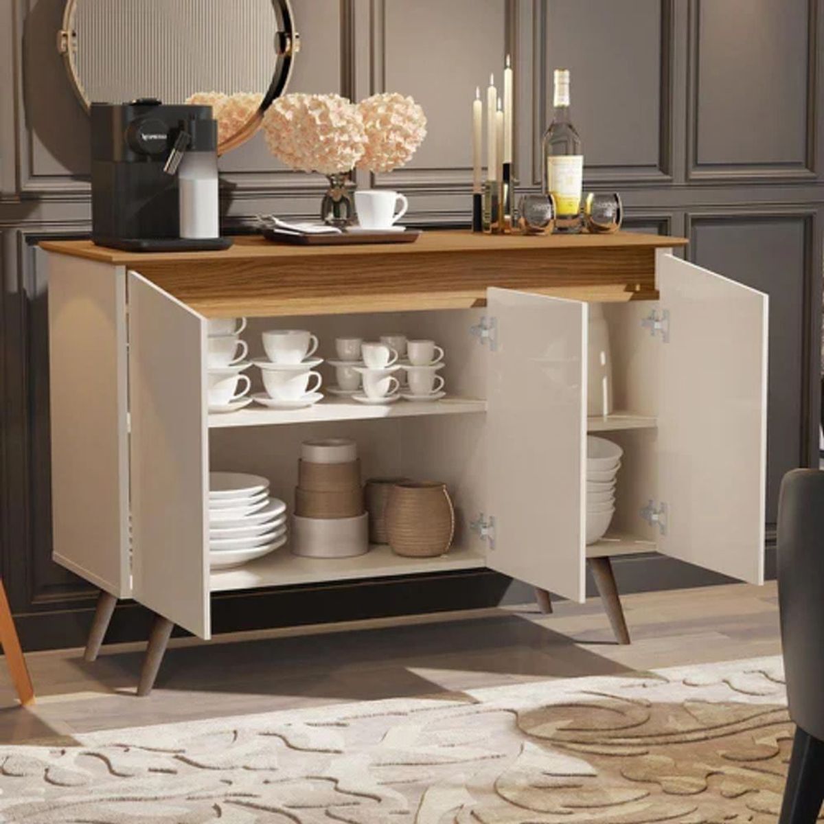 TU MESITA - Aparador Vajillero Vintage Reyes 100cm BlancoMarrón TU MESITA