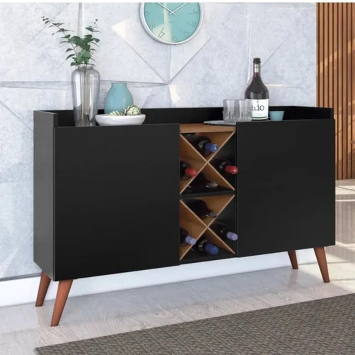 TU MESITA - Aparador Vintage Moderno Pier 2 Puertas Negro TU MESITA