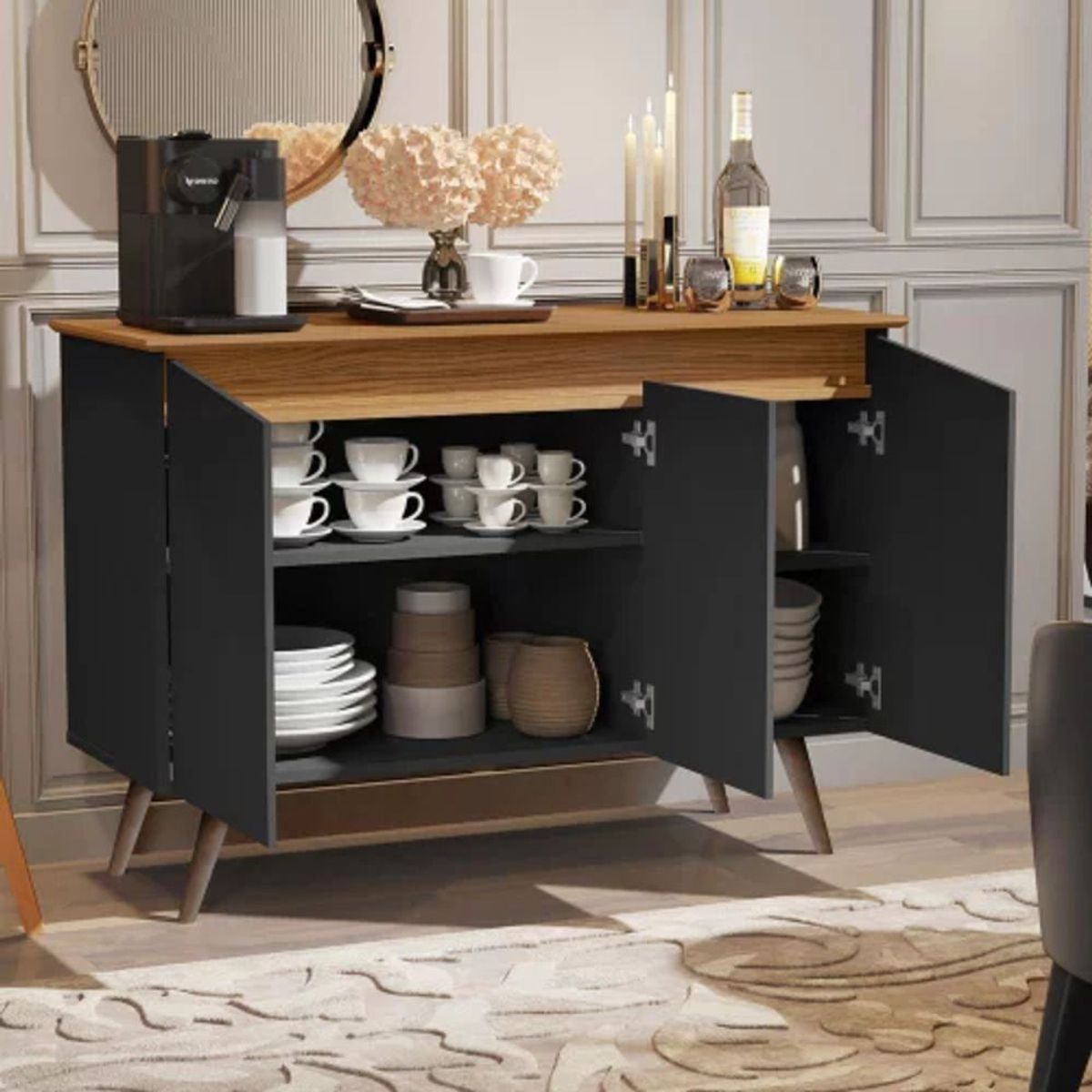 TU MESITA - Aparador Vajillero Reyes 100cm NegroMarrón TU MESITA