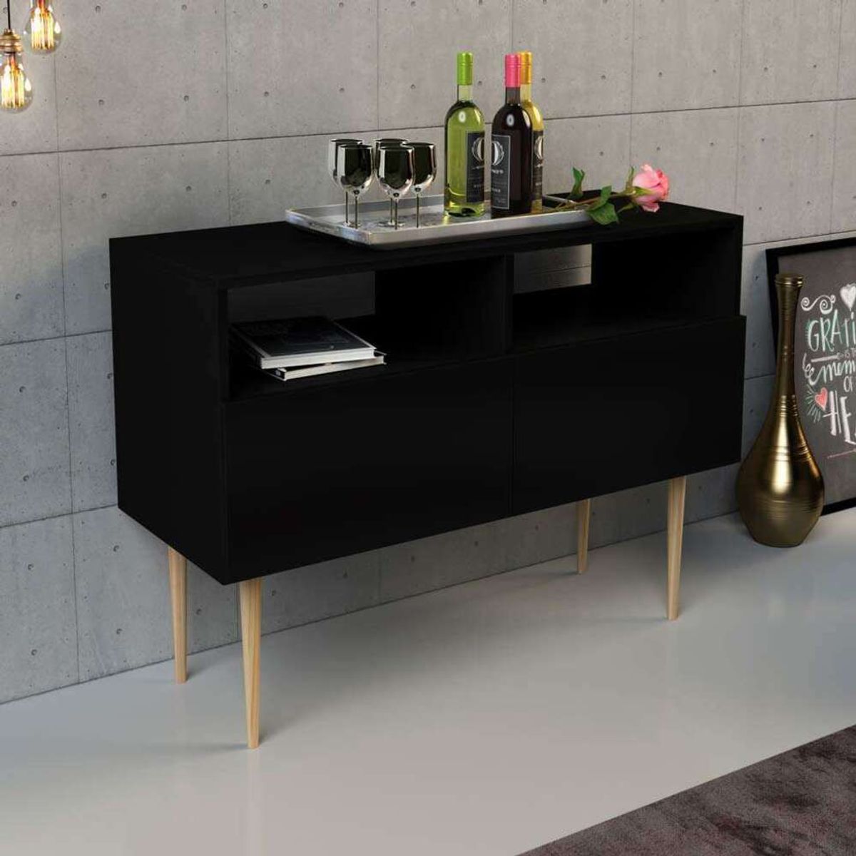 TU MESITA - Aparador Vajillero práctico Cameron color Negro TU MESITA