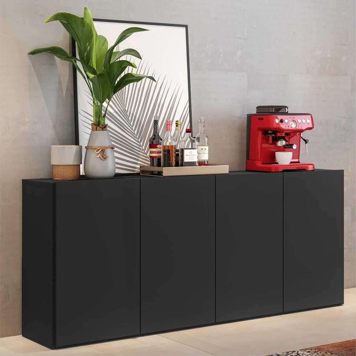 TU MESITA - Vitrina para vajilla 4 puertas Kendall color Negro TU MESITA