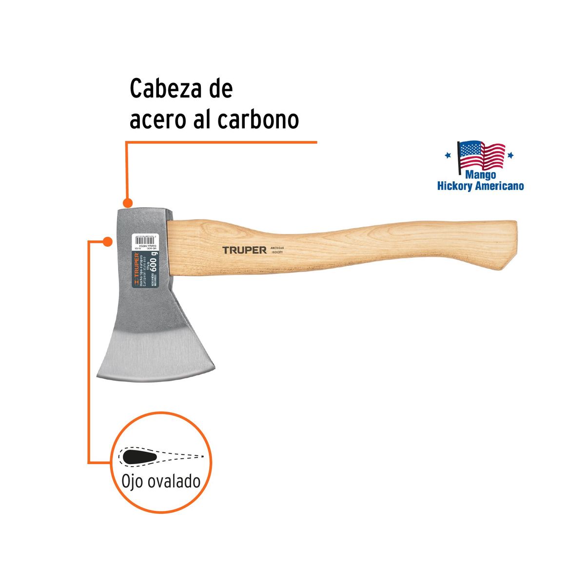 TRUPER - Hacha europea mango de madera 14 Truper